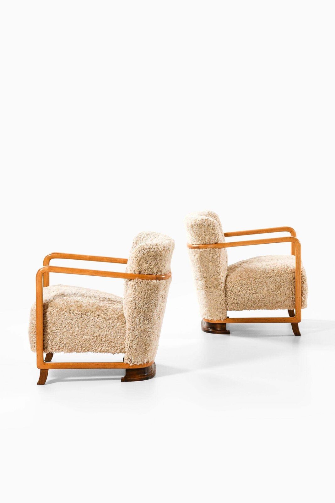 Pair Of Scandinavian Art Deco Easy Chairs In Birch And Sheepskin, 1930s photo vinterior