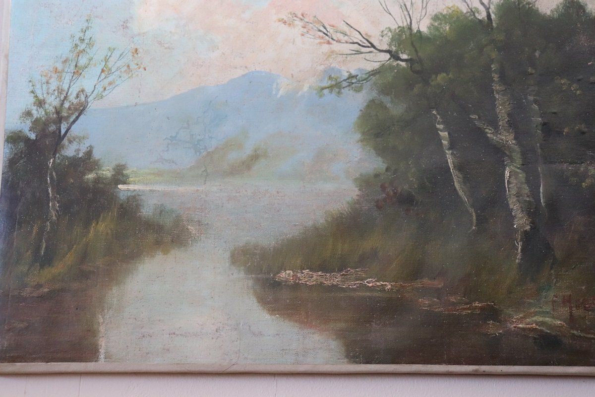 photo furniture Landscape, Oil Painting On Canvas, 19th Century, Framed