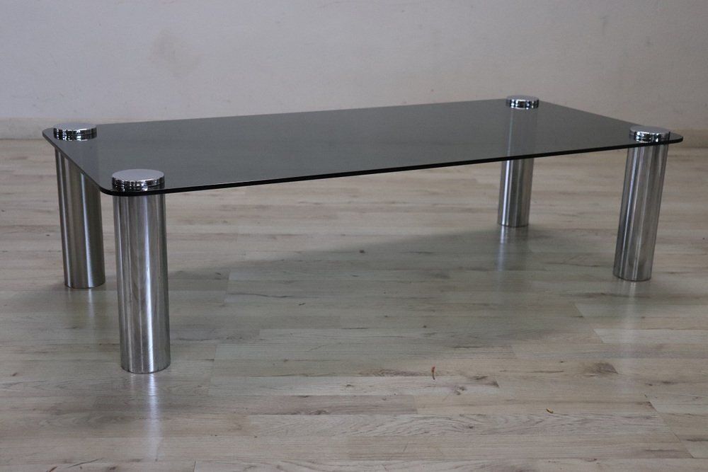 Coffee Table In Chromed Metal And Smoked Glass, 1970s photo furniture
