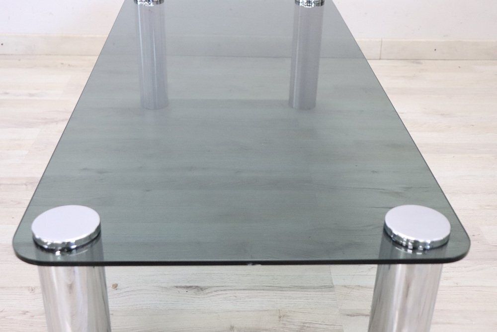 Coffee Table In Chromed Metal And Smoked Glass, 1970s photo Furniture