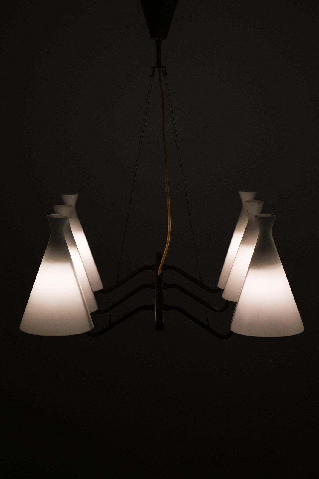 Ceiling Lamp In Teak, Brass & Opaline Glass By Svend Aage Holm Sørensen, 1950's photo vintage