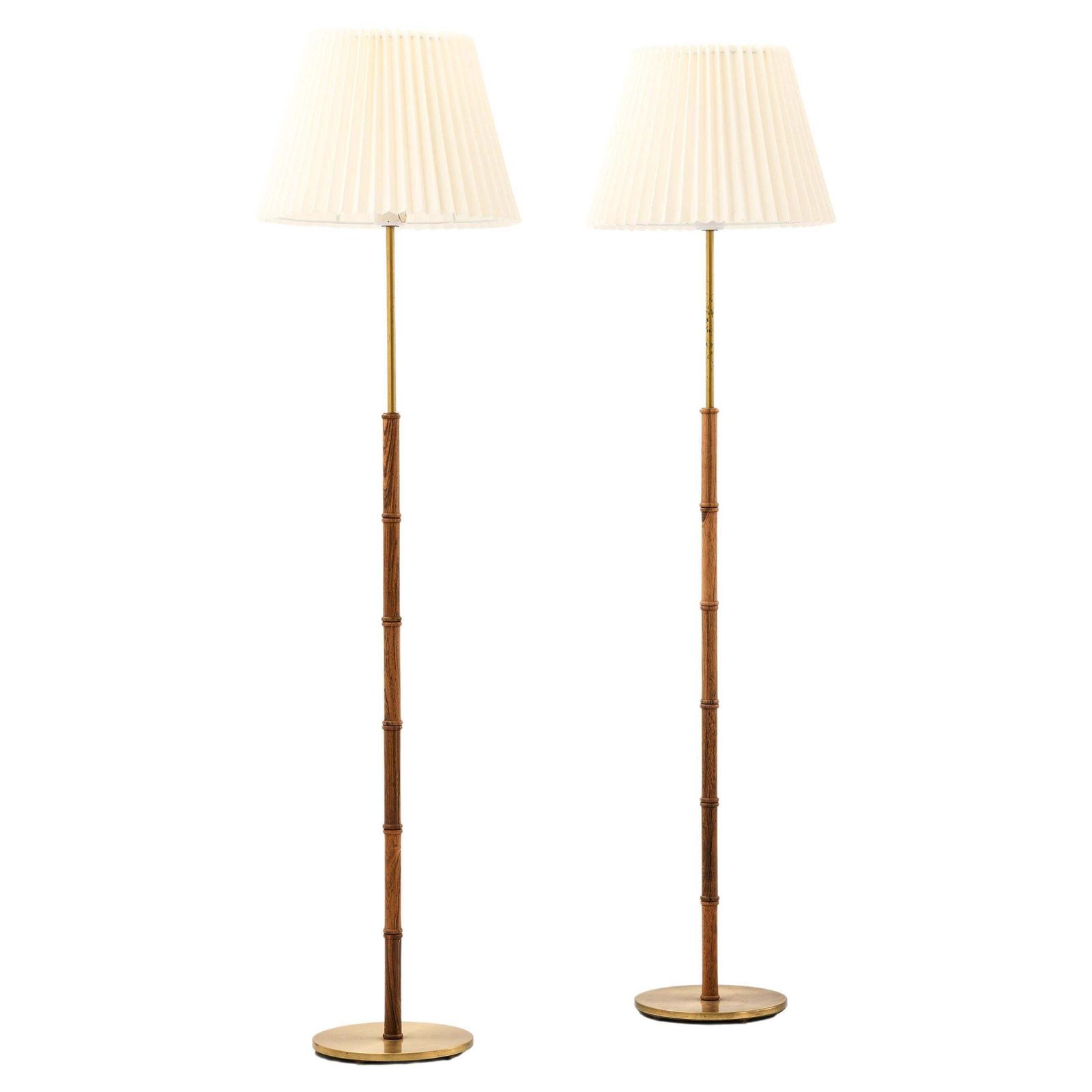 Pair Of Floor Lamps In Rosewood And Brass, 1950's