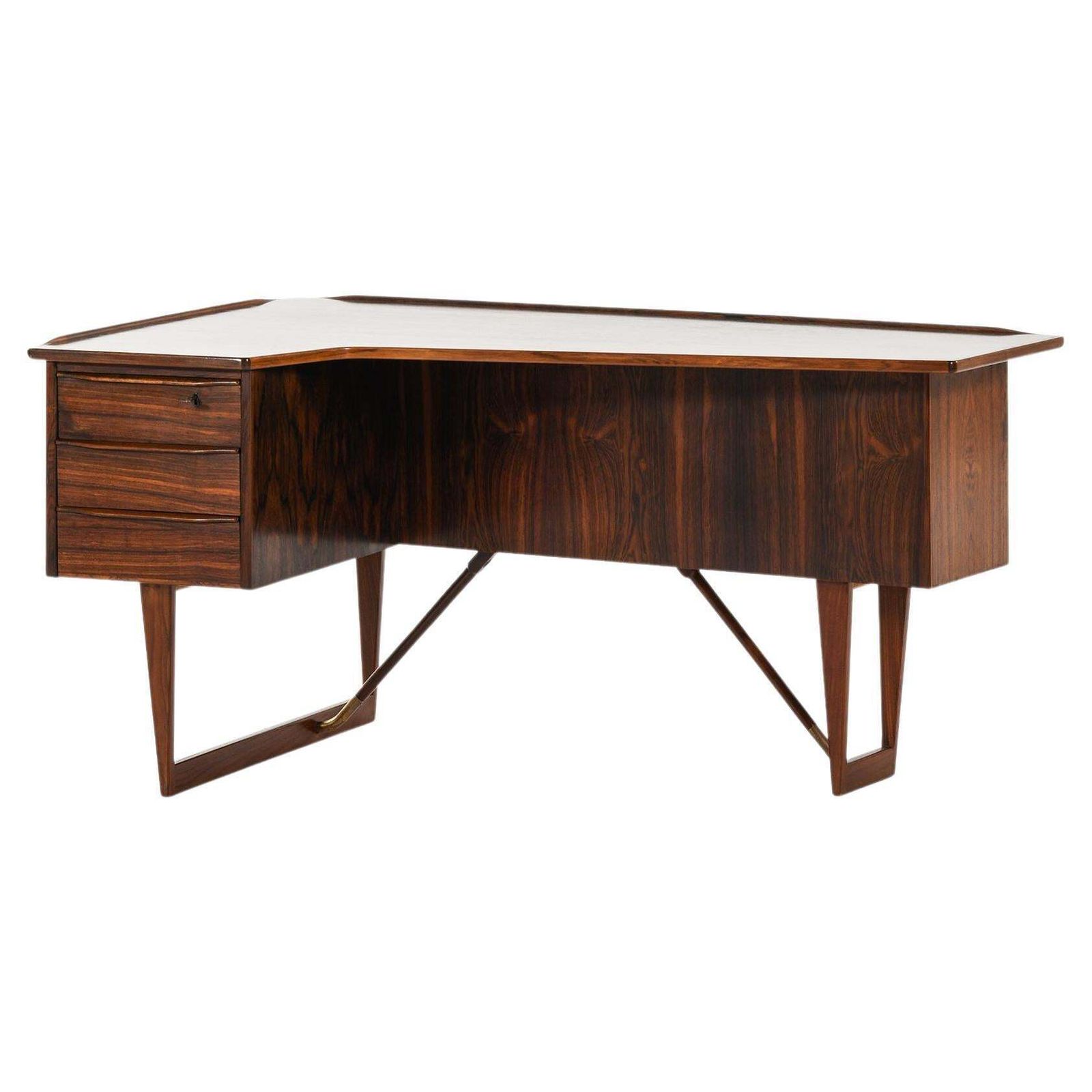 Freestanding Desk In Rosewood, Brass By Peter Løvig Nielsen, 1950's