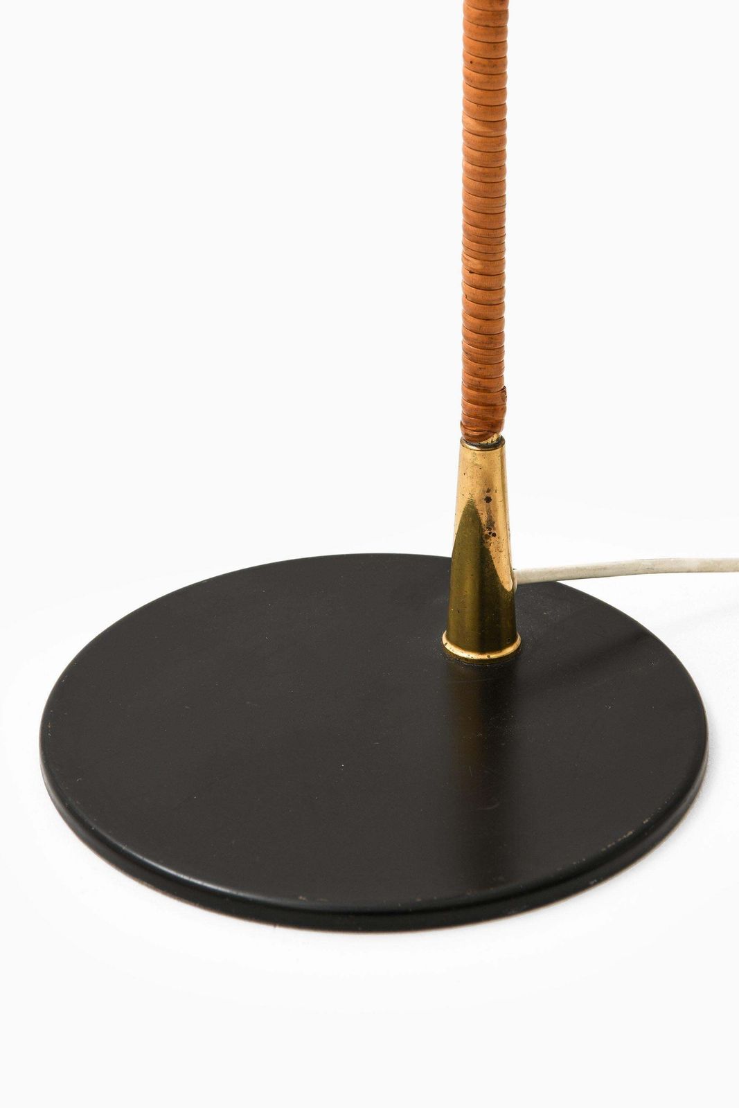 Early Floor Lamp In Black Metal, Brass And Wrapped Cane By Paavo Tynell, 1940's photo vinterior
