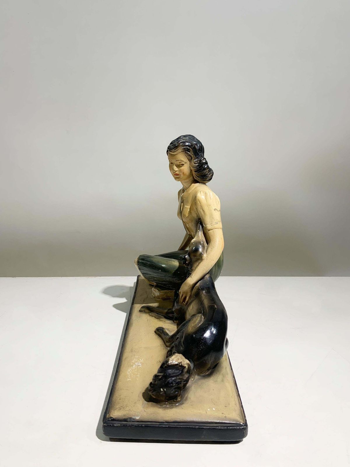 Art Deco Sculpture Of A Lady With Borzoi By S. Boni, France, Circa 1930s photo vinterior