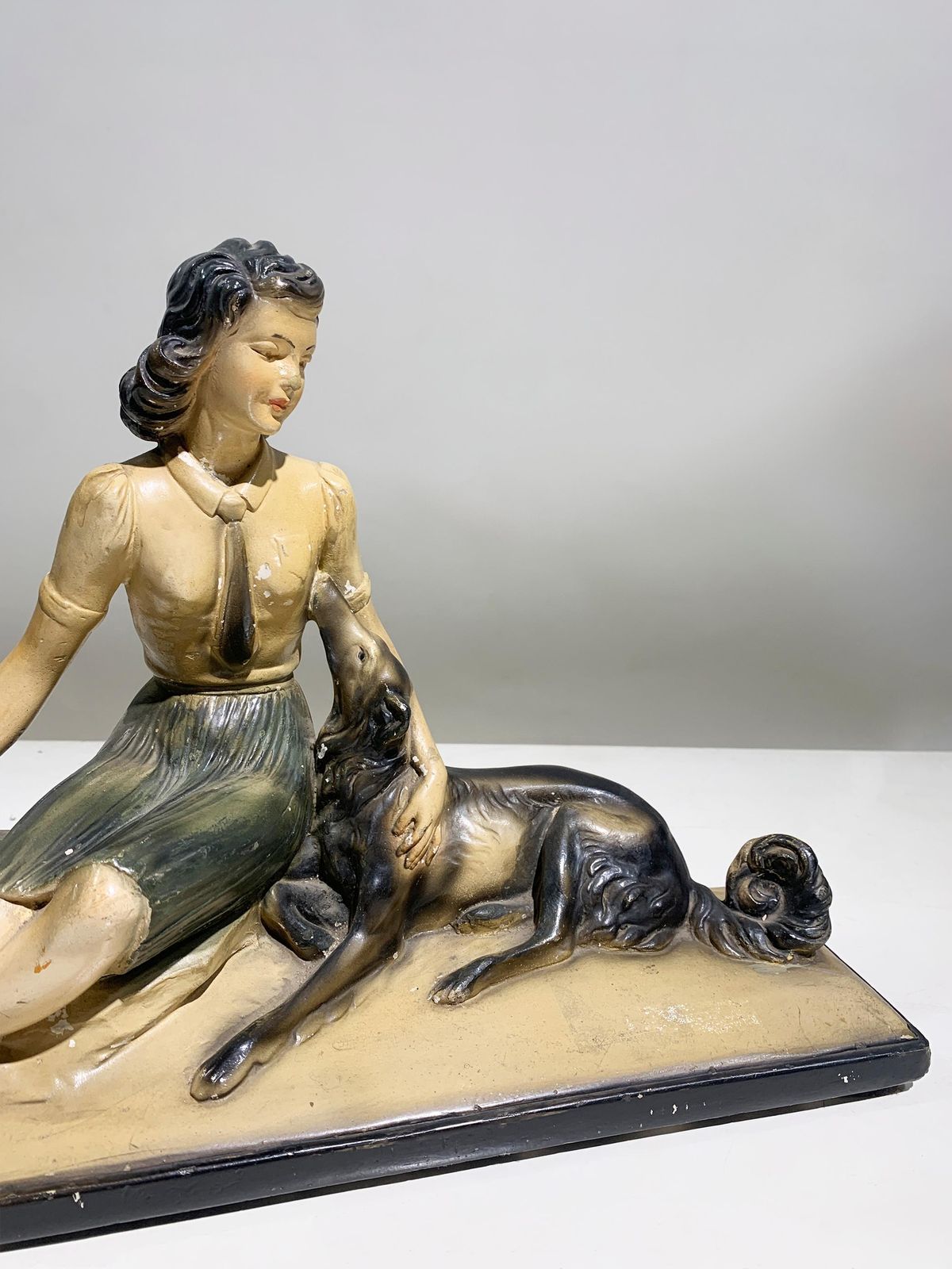 Art Deco Sculpture Of A Lady With Borzoi By S. Boni, France, Circa 1930s photo buy