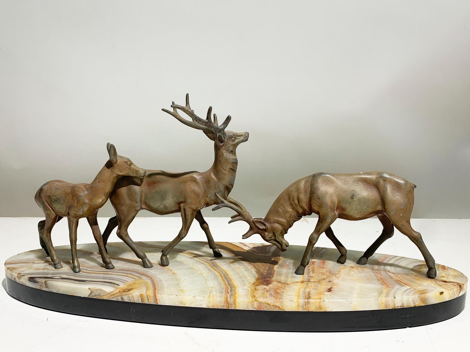 French Art Deco Stag And Doe Sculpture, Spelter With Marble Base, 1930's photo buy