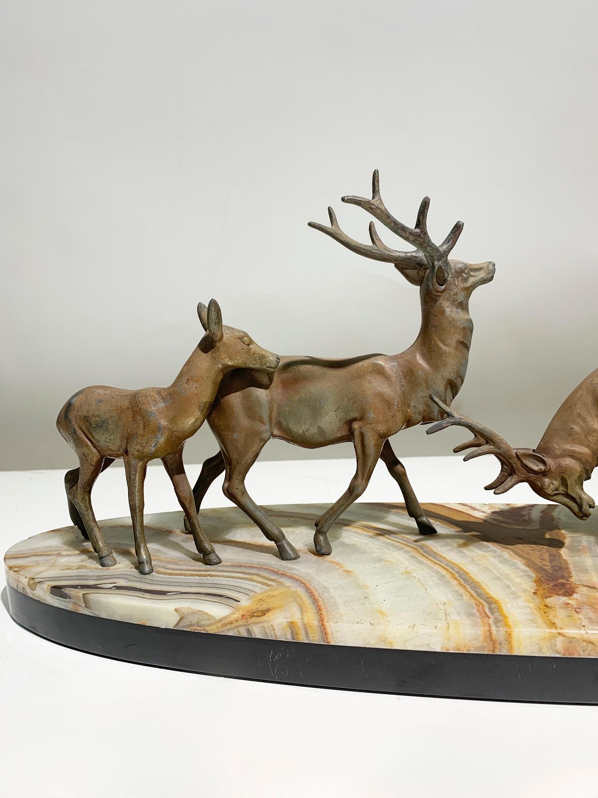 French Art Deco Stag And Doe Sculpture, Spelter With Marble Base, 1930's photo vintage