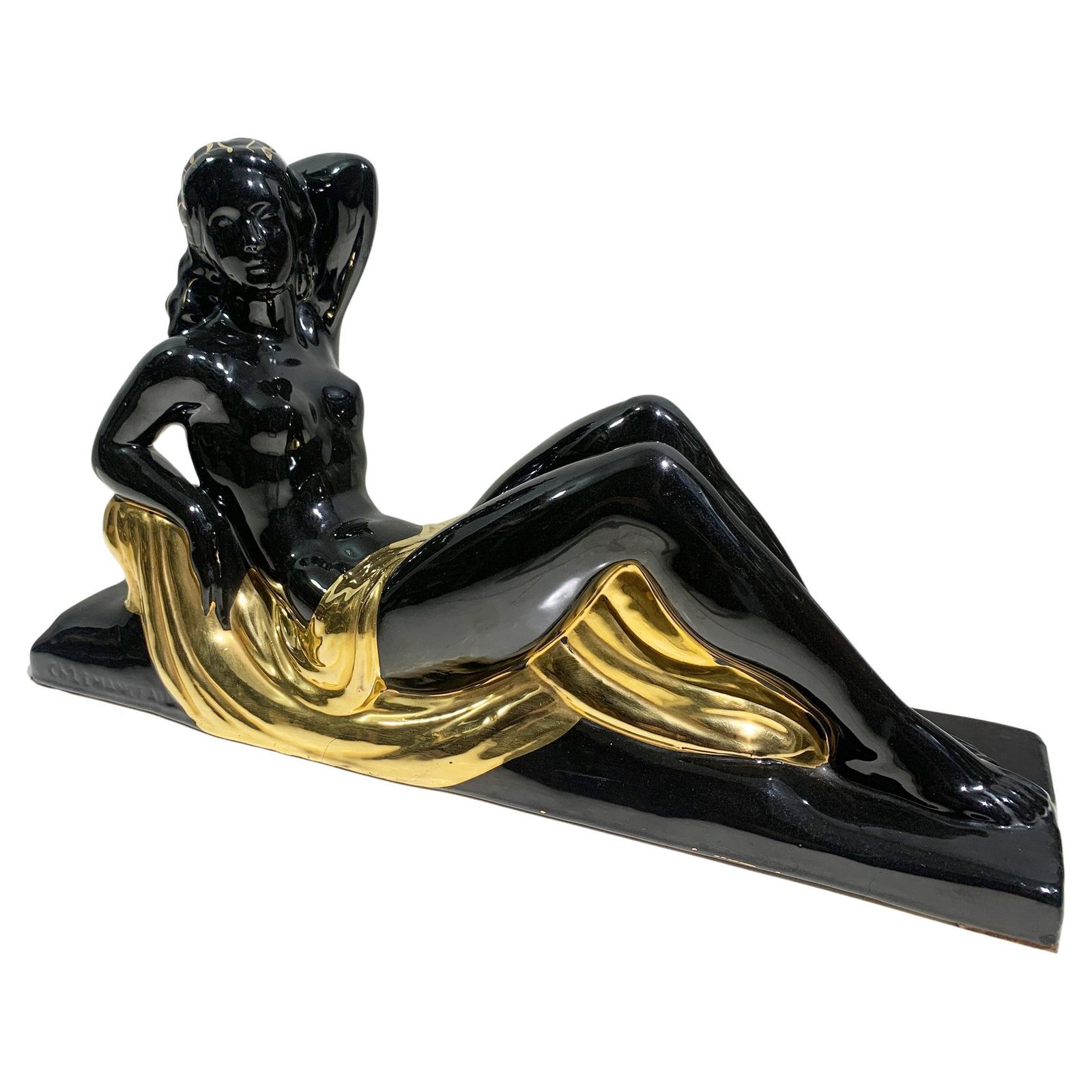 Art Deco "Reclining Woman" Sculpture By Charles Lemanceau, Signed "C.Lemanceau"