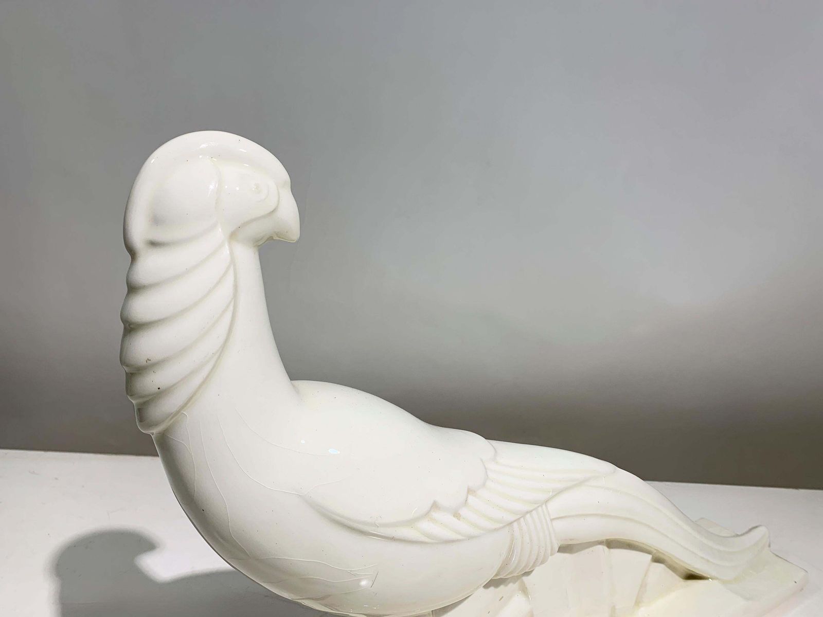 Art Deco Style Glazed White Ceramic Pheasant Sculpture, Circa 1940, France photo buy