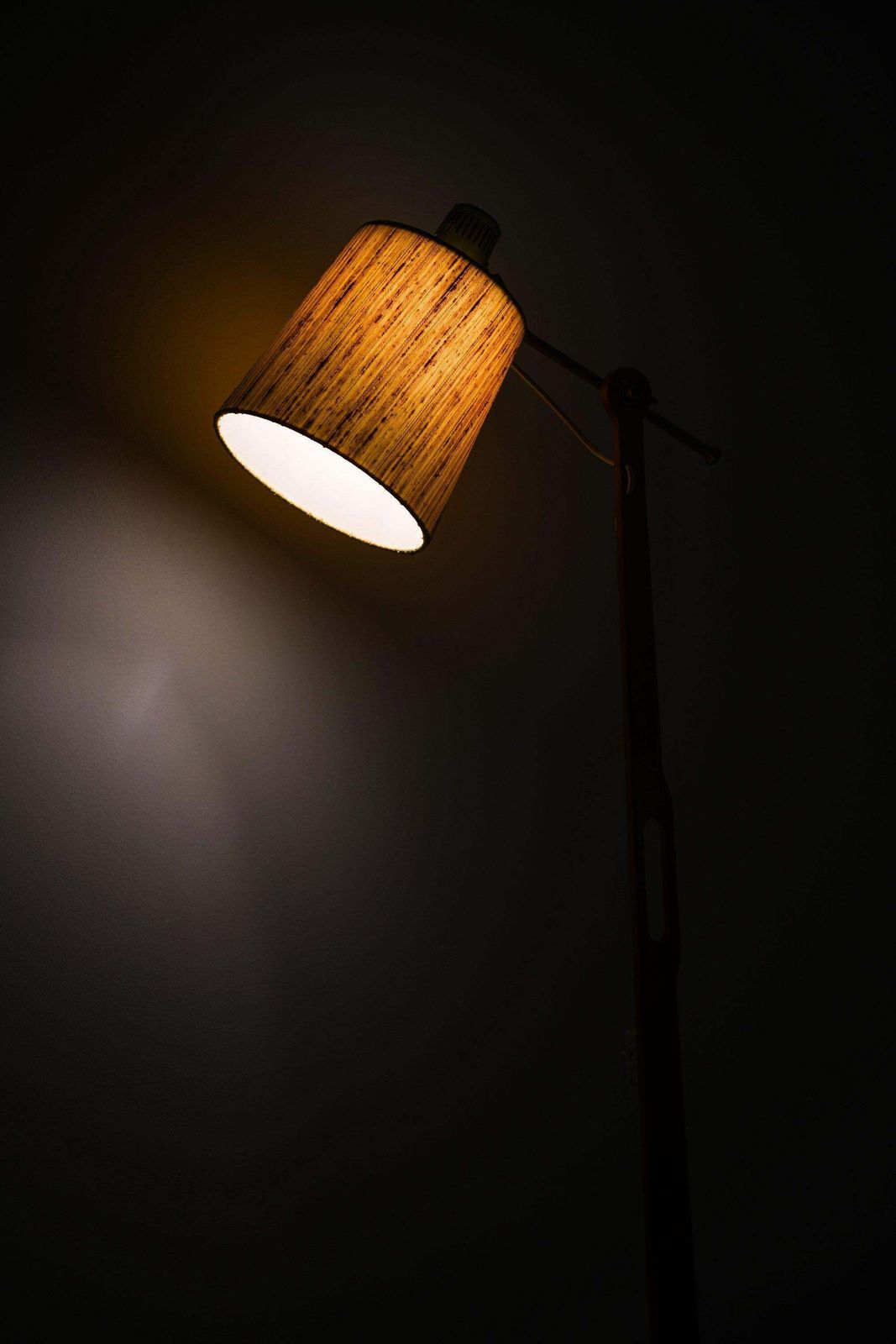 Floor Lamp In Teak, Brass And Original Lamp Shade By Hans Bergström, 1950's photo for sale