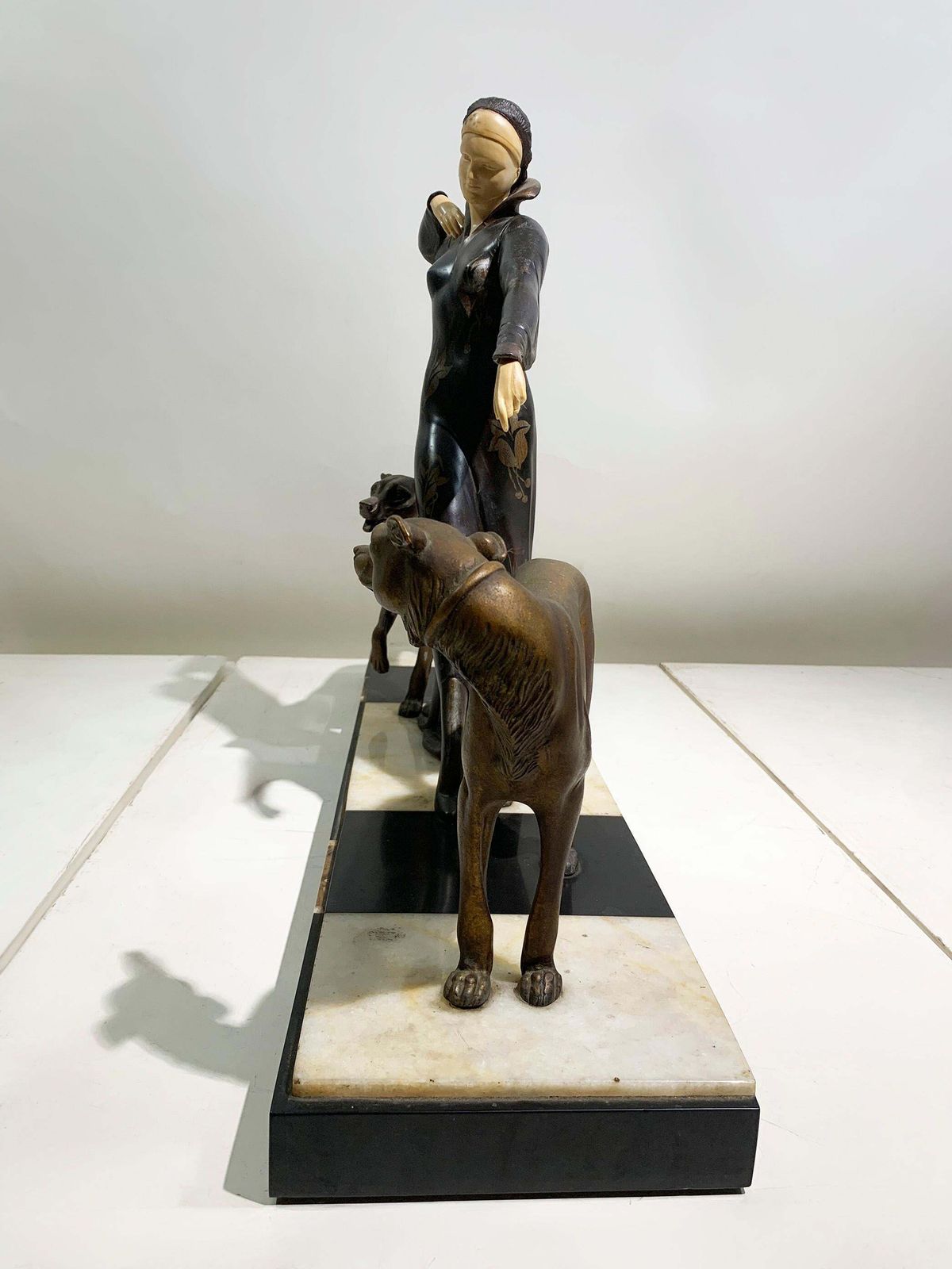 Art Deco Sculpture Of Woman Walking Borzois Attributed To Georges Gori photo vinterior