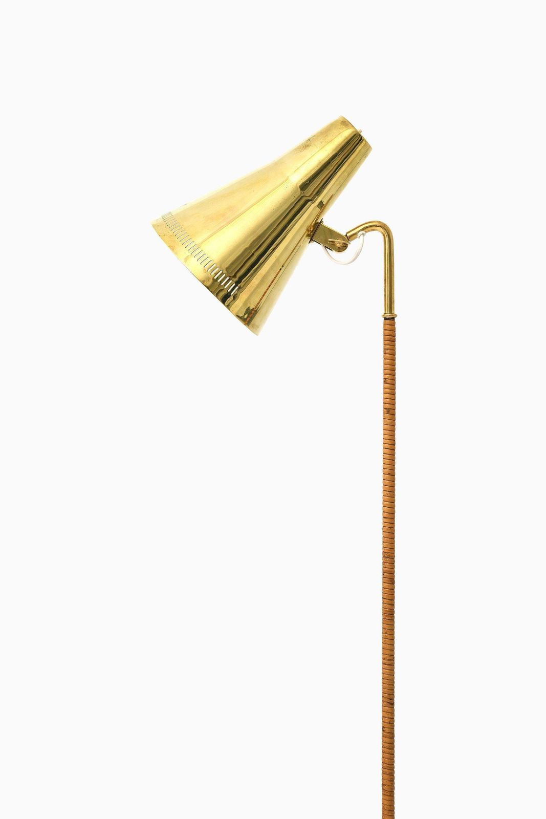 Floor Lamp In Brass And Cane By Paavo Tynell, 1950's photo for sale