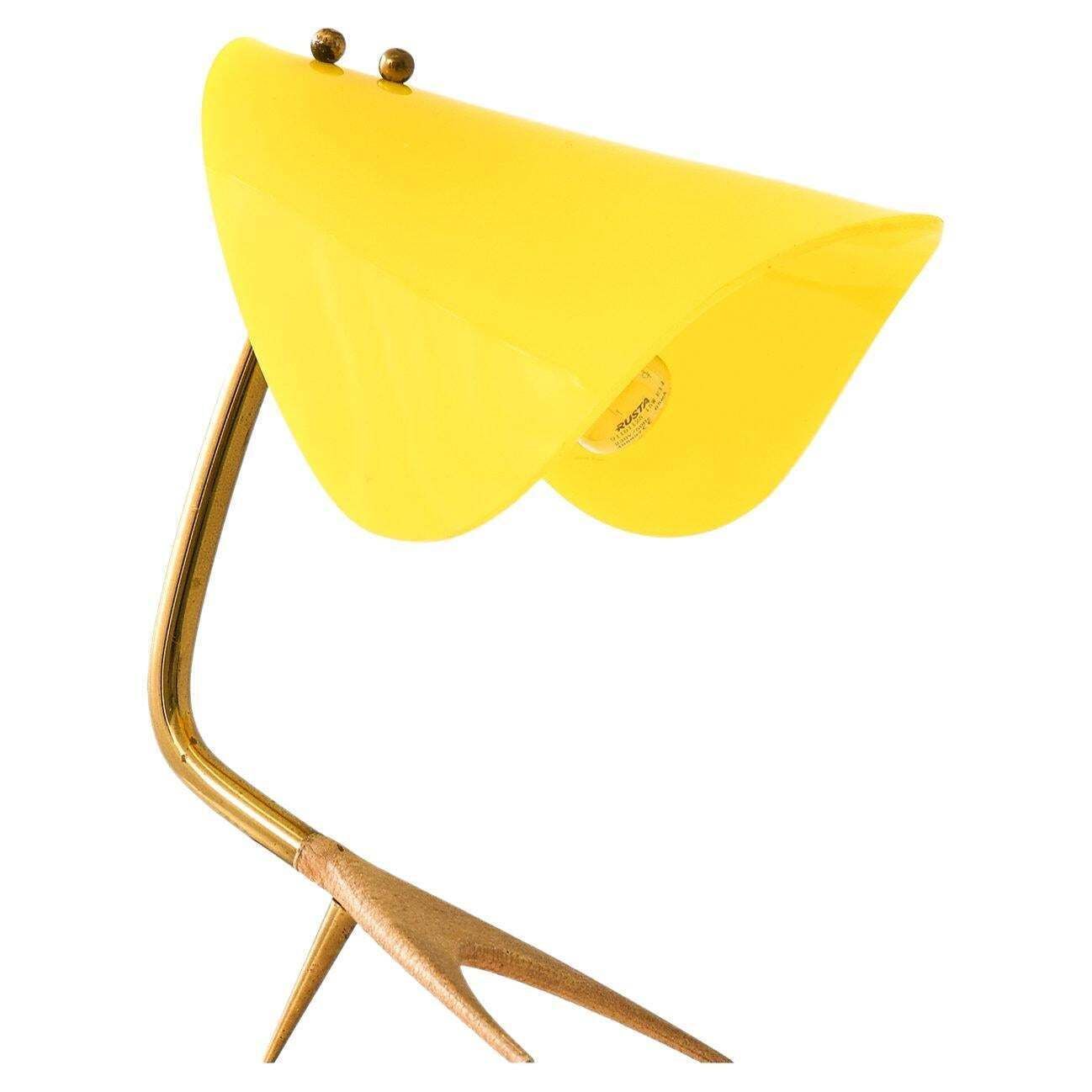 Table Lamp In Lacquered Metal, Brass And Plastic By Louis Kalff, 1950's