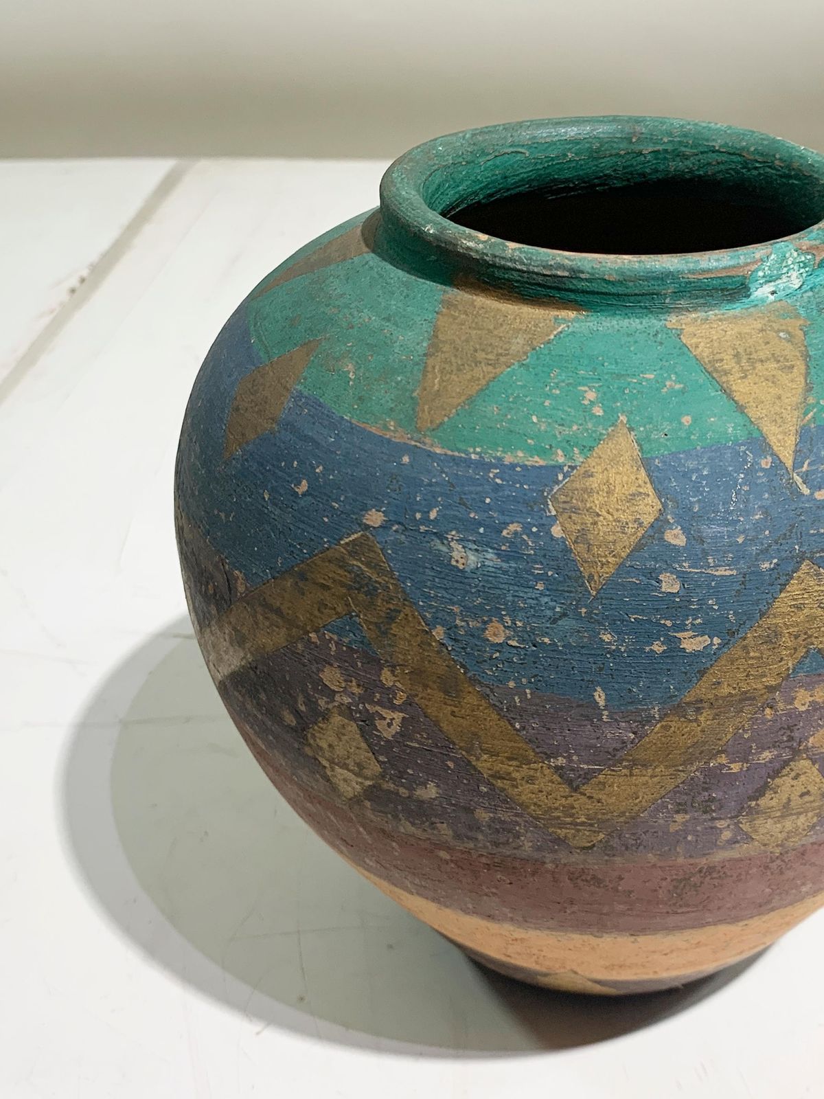 Vintage Hand Painted Terracotta Aztec Inspired Pottery Vase, Circa 1960 photo buy