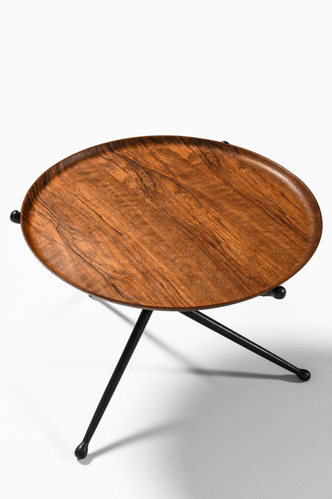 Rare Foldable Side Table In Rosewood, Brass And Black Lacquered Wood, 1950's photo for sale