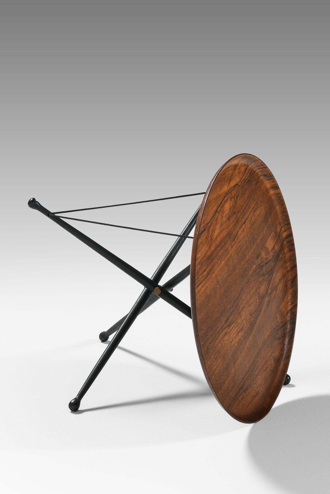 Rare Foldable Side Table In Rosewood, Brass And Black Lacquered Wood, 1950's photo 3889.0