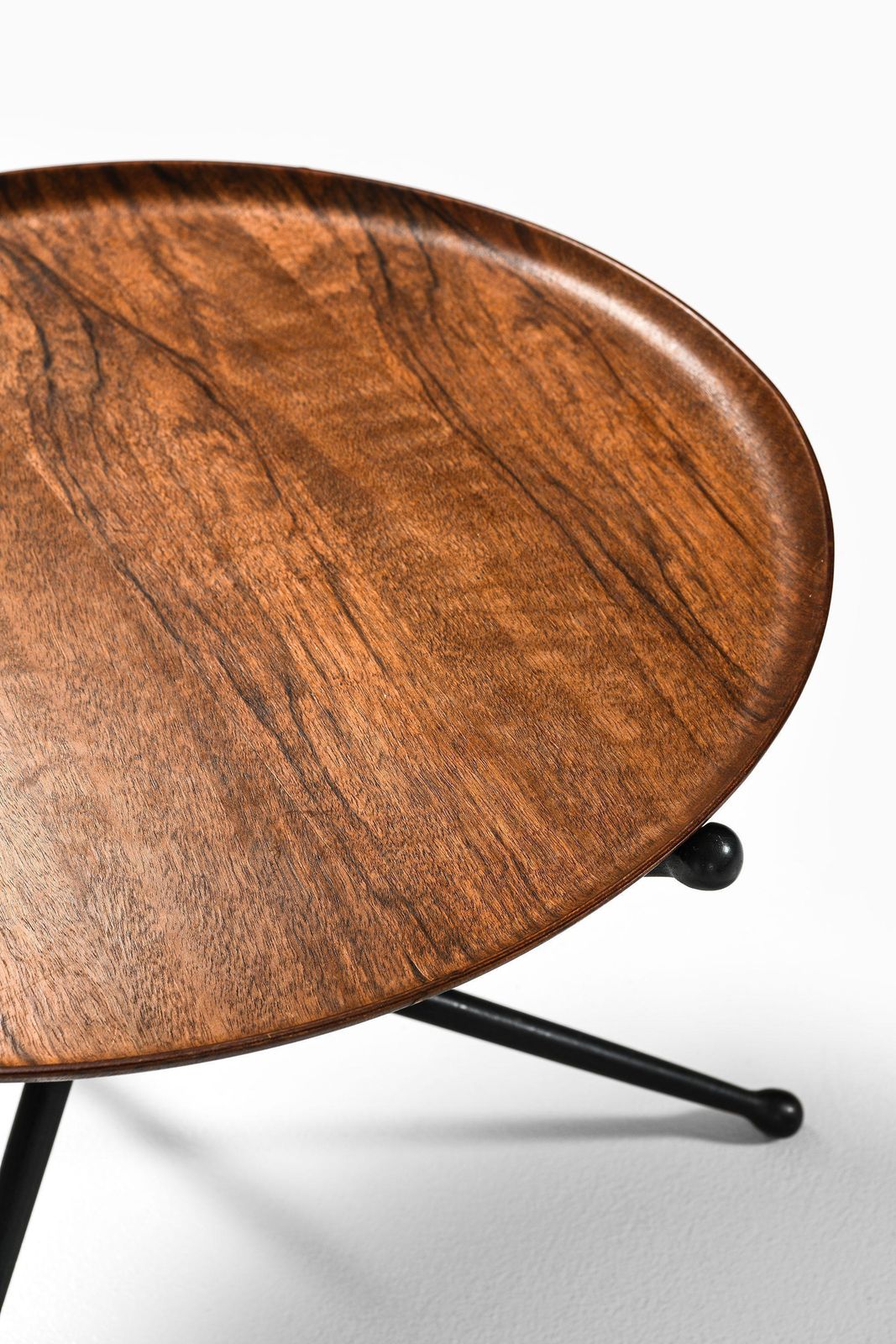 Rare Foldable Side Table In Rosewood, Brass And Black Lacquered Wood, 1950's photo vinterior