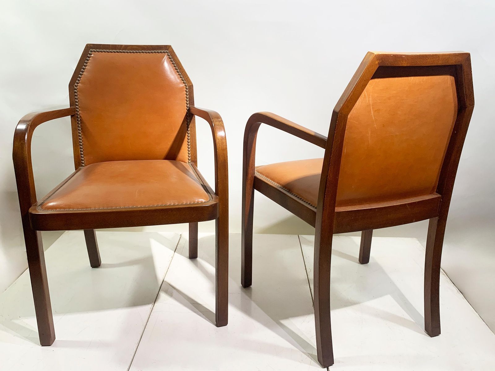 Pair Of Art Deco Bridge/ Armchairs, In Leather,  France, Circa 1930's photo furniture