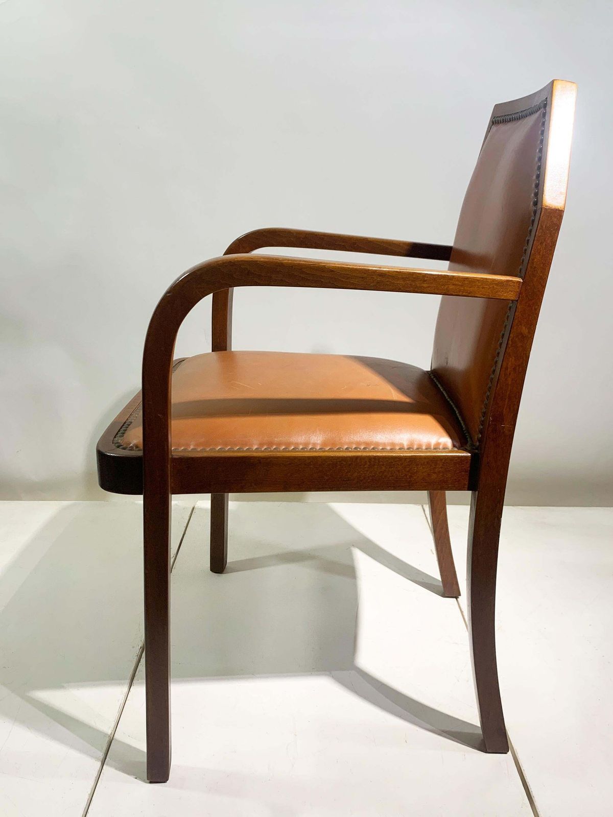 photo vintage Pair Of Art Deco Bridge/ Armchairs, In Leather,  France, Circa 1930's