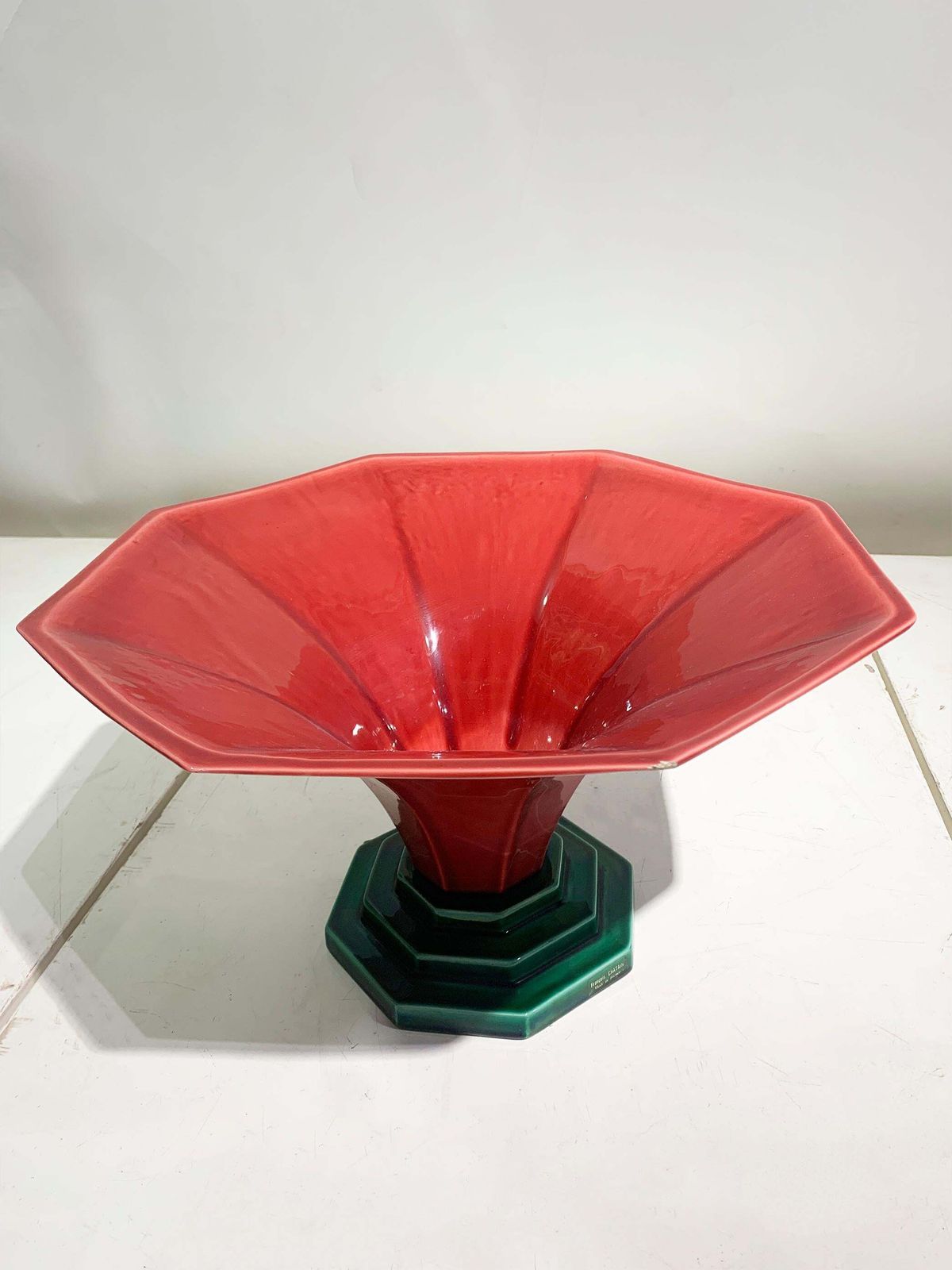 François Chatain Ceramic Bowl In Red And Green, Art Deco Style, France, 1980's photo buy