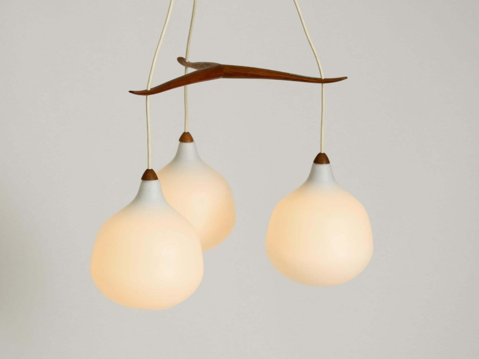 Lighting Pendant Lamp With Glass Shades And A Teak Frame By Uno & östen Kristiansson photo