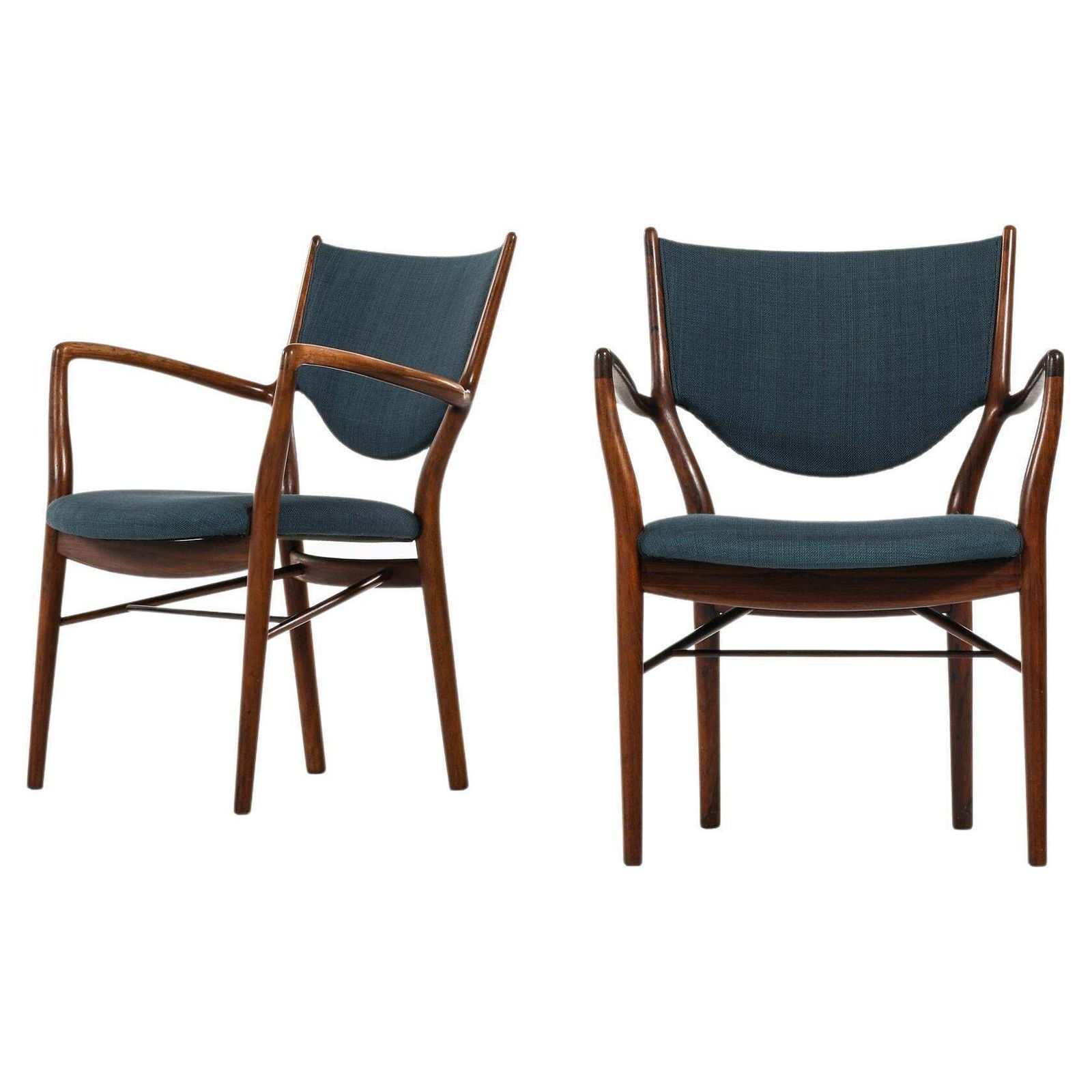 Pair Of Armchairs In Rosewood And Original Fabric By Finn Juhl, 1946