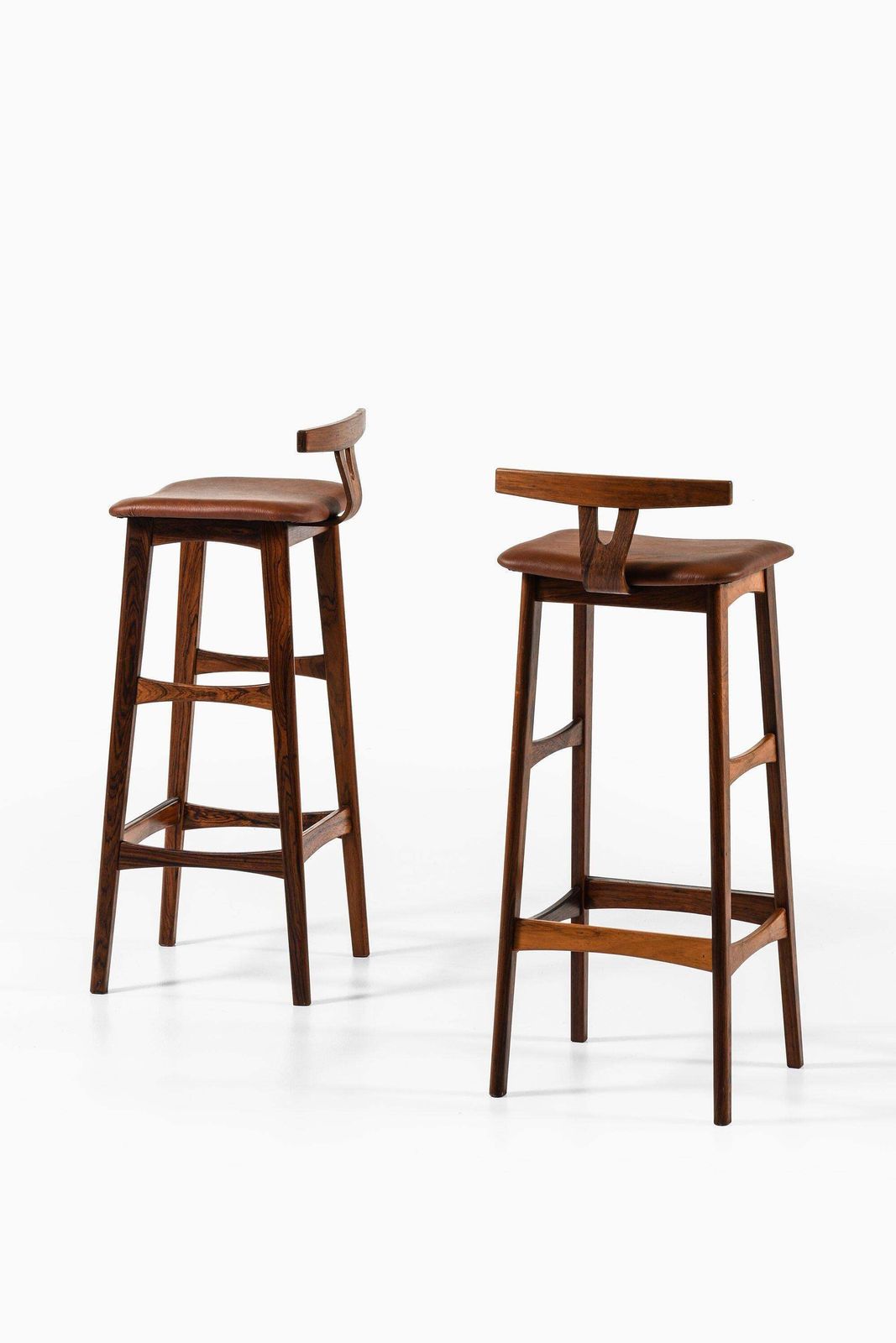 Set Of 6 Bar Stools In Rosewood And Leather By Knud Bent, 1960's photo for sale