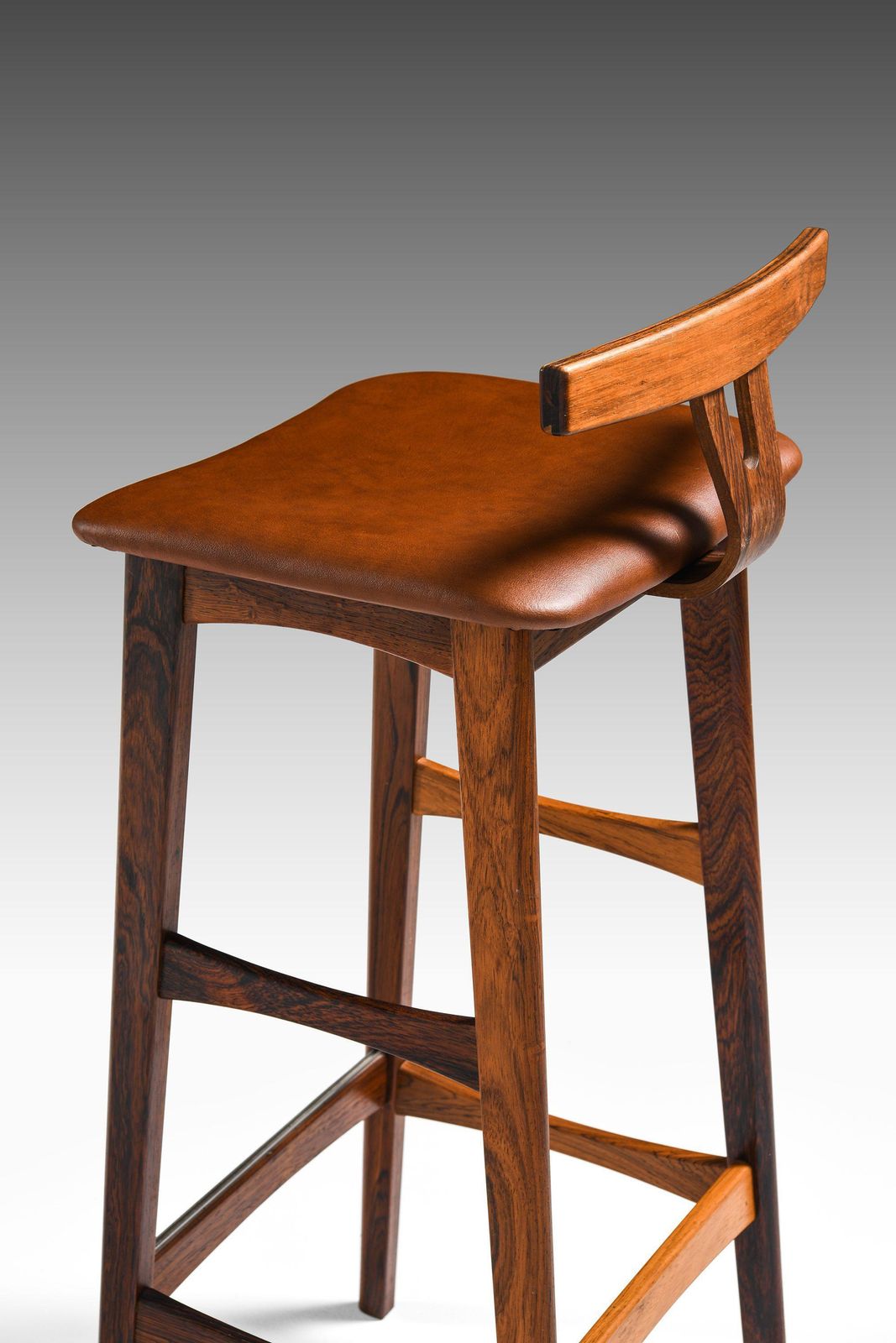Set Of 6 Bar Stools In Rosewood And Leather By Knud Bent, 1960's photo 3410.0