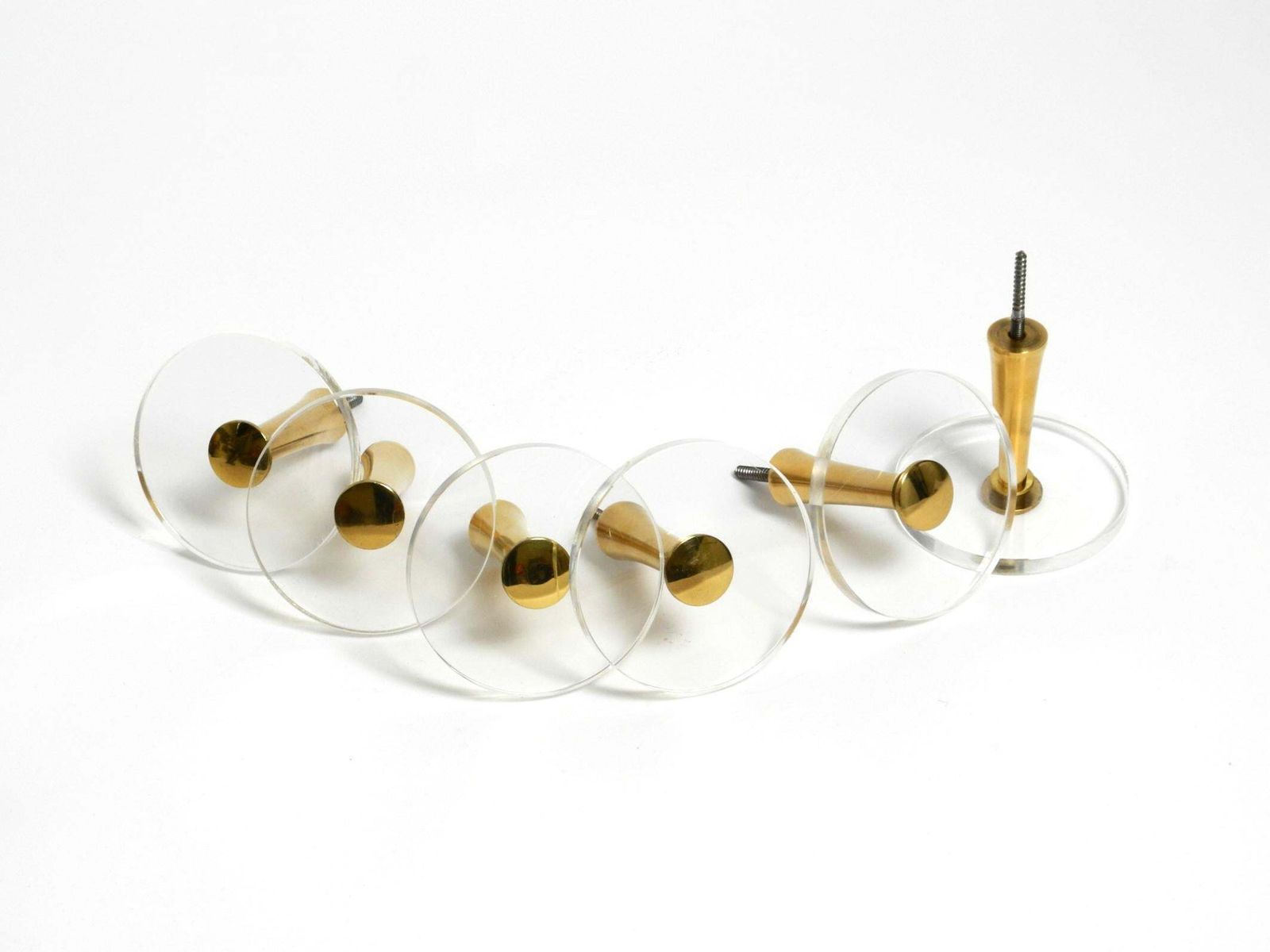 1970s Set Of 6 Coat Hooks Made Of Brass And Plexiglass By Vereinigte Werkstätten photo 716.0