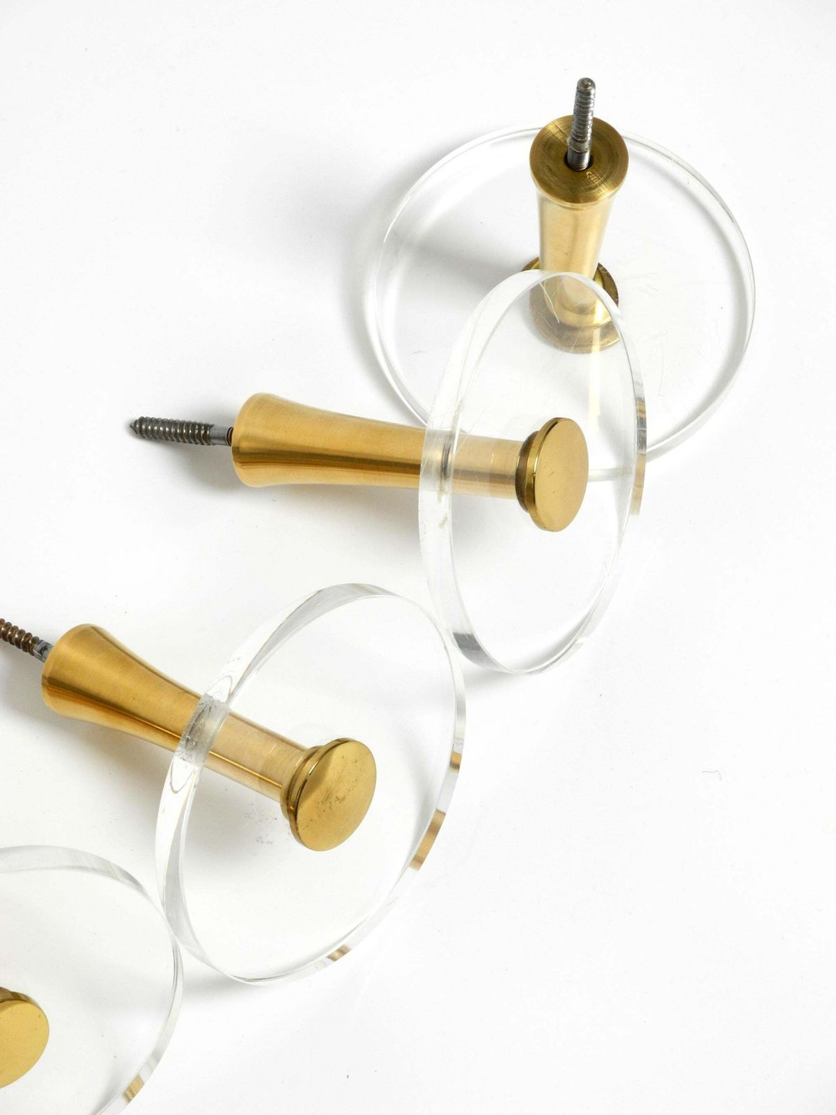 1970s Set Of 6 Coat Hooks Made Of Brass And Plexiglass By Vereinigte Werkstätten photo vintage