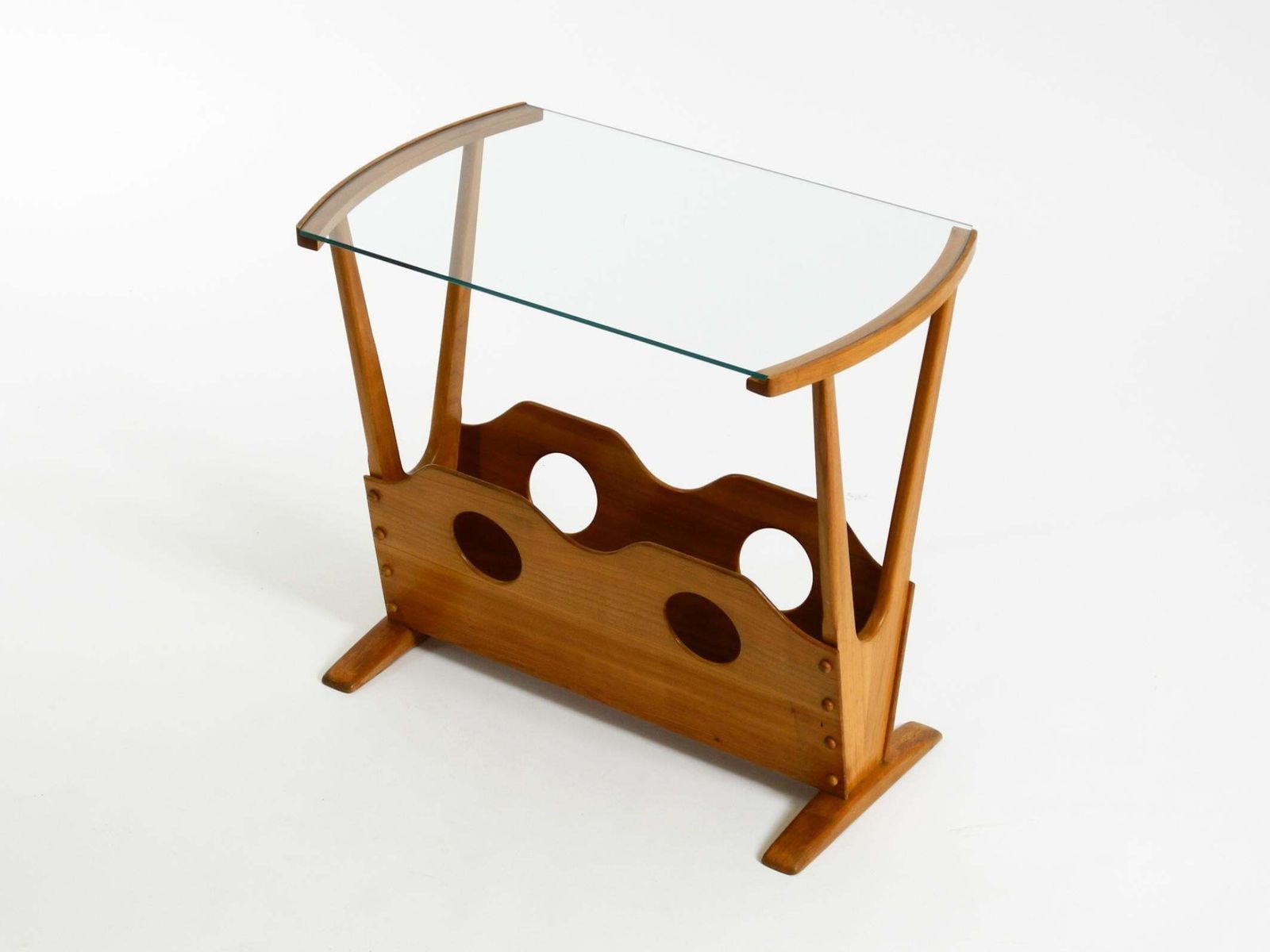 Mid Century Modern Side Table With Magazine Rack, Made Of Ash Wood And Glass photo furniture