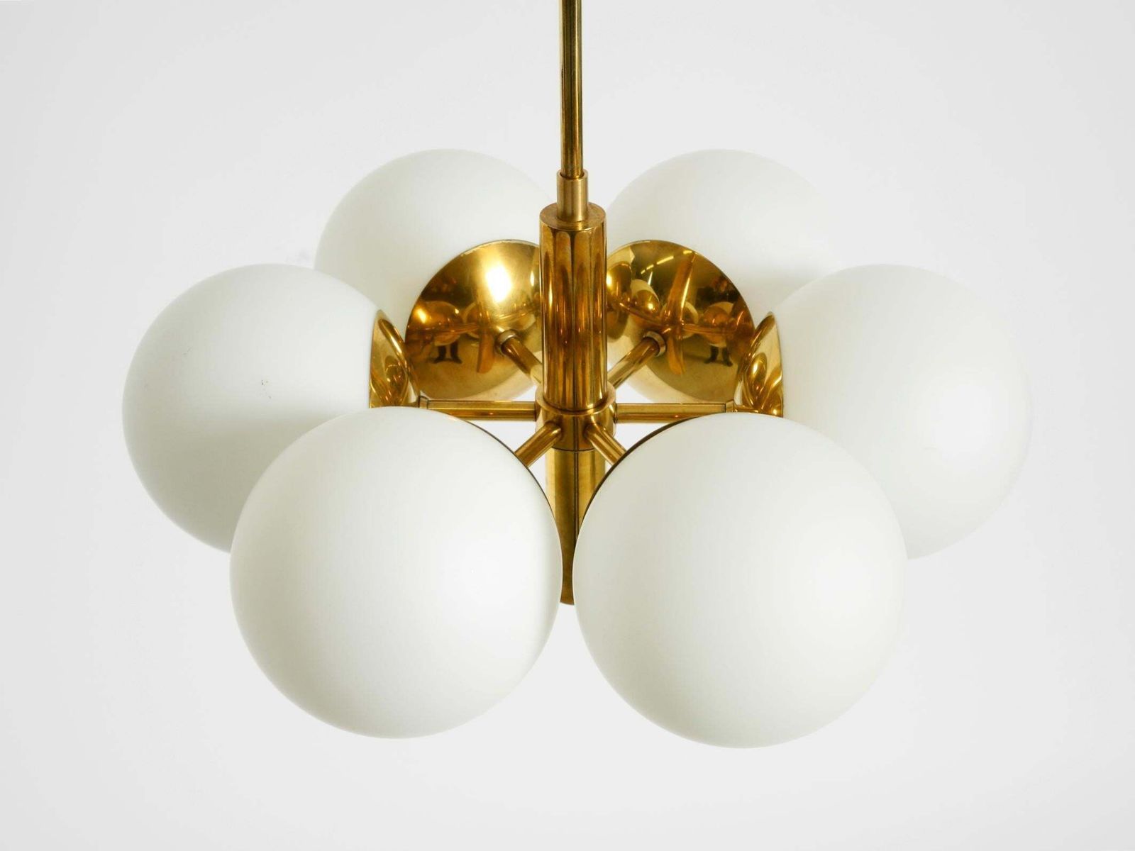 Beautiful 1960s Kaiser Leuchten Brass Ceiling Lamp With 6 Opal Glass Shades photo Lighting