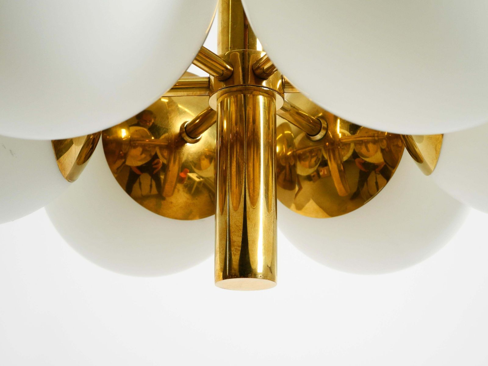 photo furniture Beautiful 1960s Kaiser Leuchten Brass Ceiling Lamp With 6 Opal Glass Shades