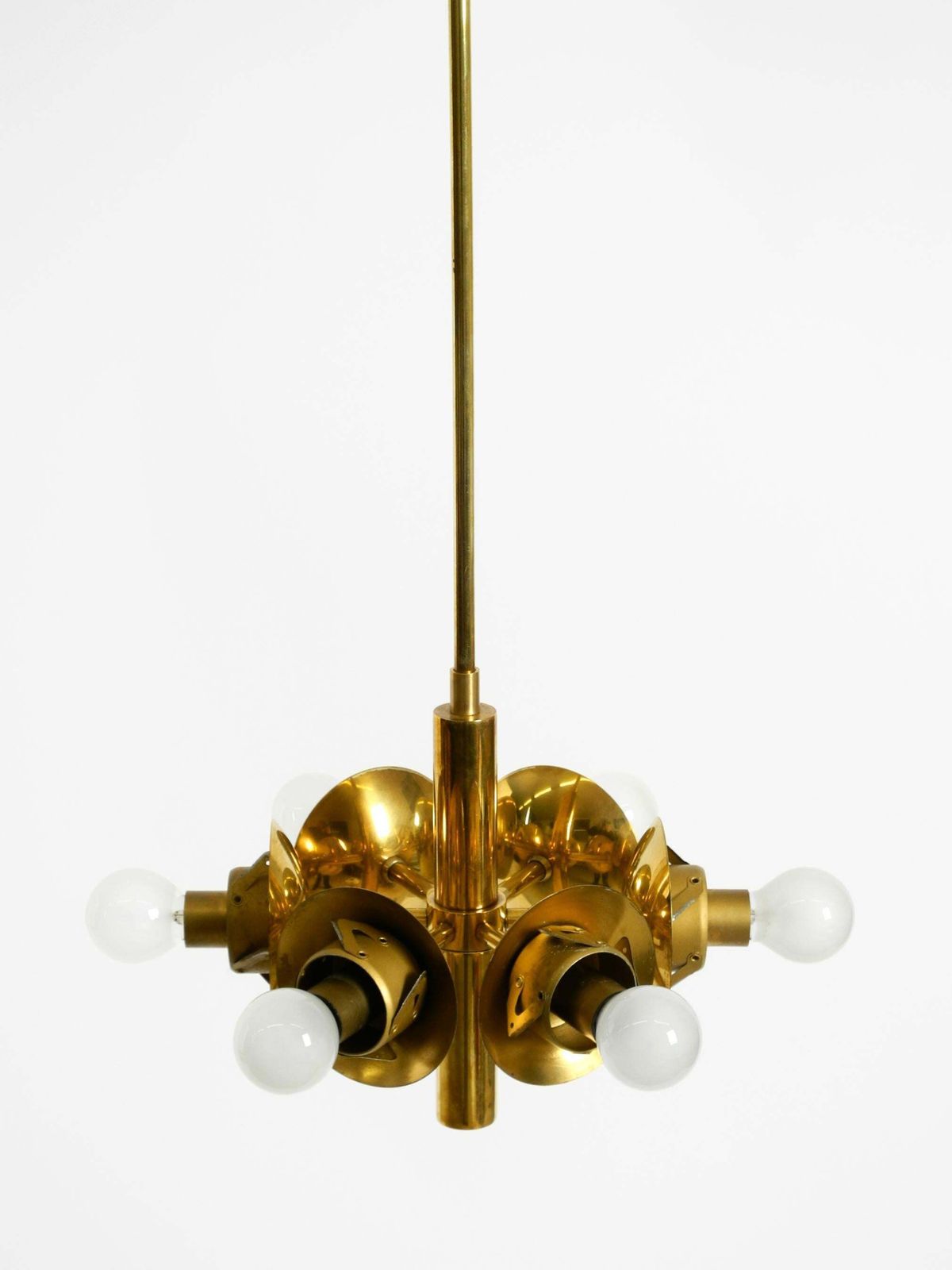 photo for sale Beautiful 1960s Kaiser Leuchten Brass Ceiling Lamp With 6 Opal Glass Shades