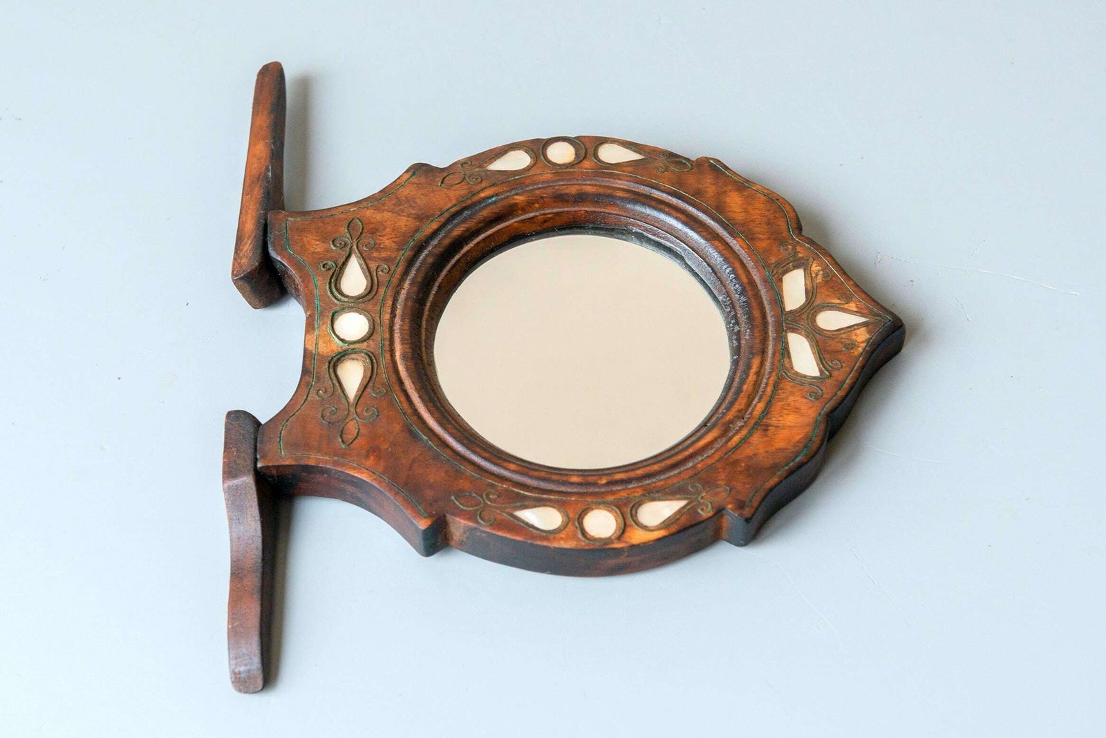 photo for sale Antique Wooden Tabletop Mirror With Pearl Inlay, Art Nouveau / Jugendstil, C.1900