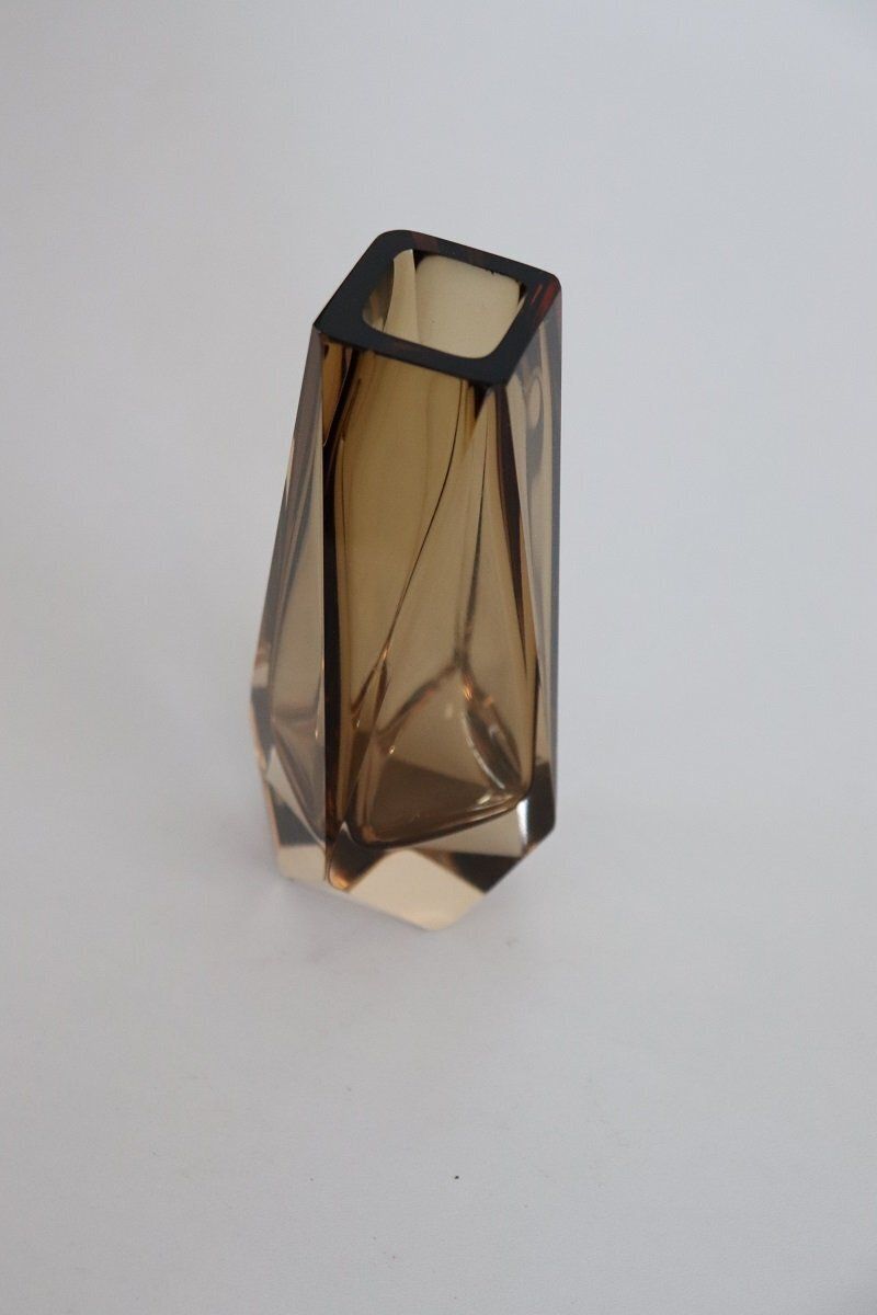 Murano Art Glass Smoked Amber Vase By Alessandro Mandruzzato, 1960s photo vinterior