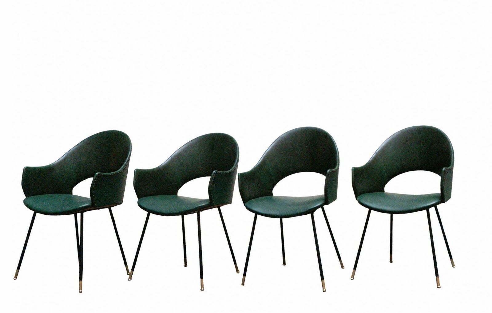 Set Di 4 Sedie Con Schienale Rotondo Rivestite In Skay Verde, Italia 1970s photo furniture