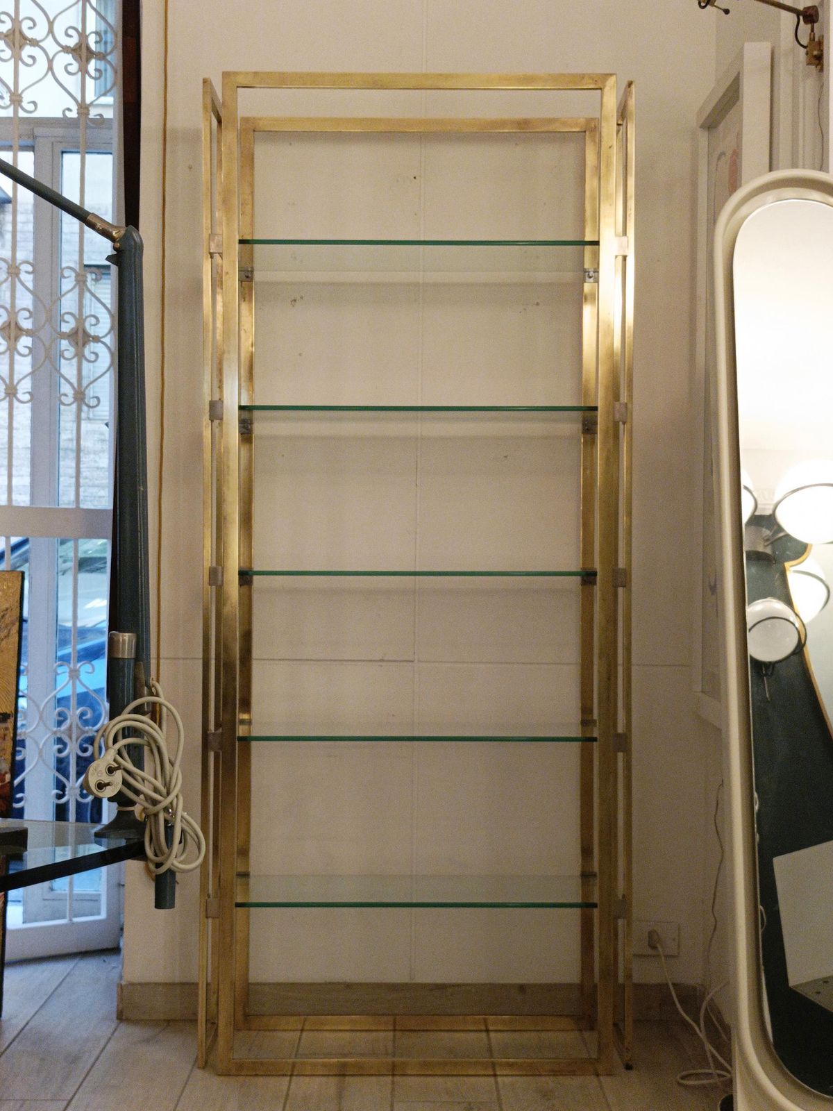 Brass Etagere With Glass Shelves, Italy 1970s photo for sale