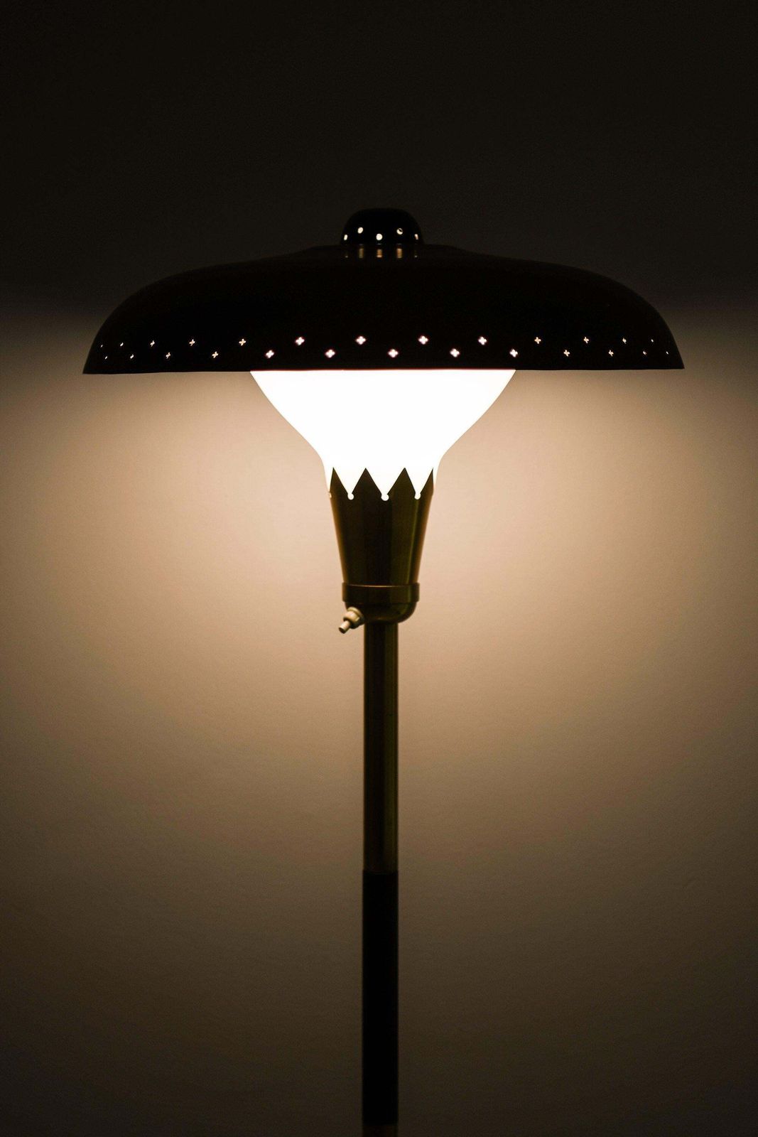 Rare Floor Lamp In Brass, Opaline Glass And Lacquered Metal, 1950's photo buy