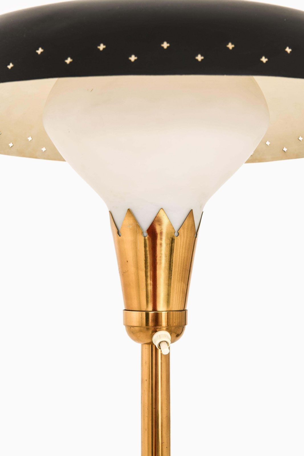 Rare Floor Lamp In Brass, Opaline Glass And Lacquered Metal, 1950's photo vintage