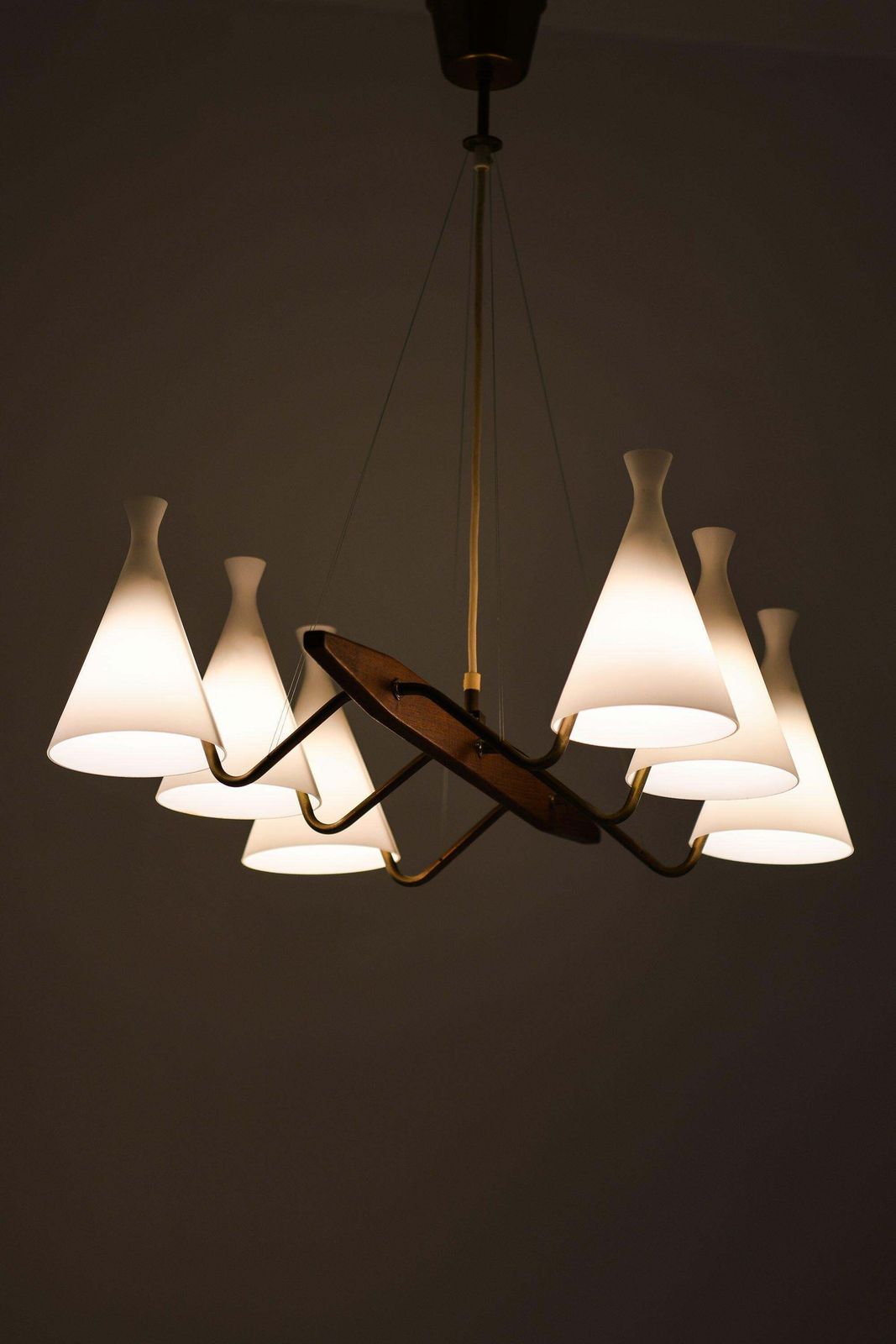 Ceiling Lamp In Teak, Brass & Opaline Glass By Svend Aage Holm Sørensen, 1950's photo furniture