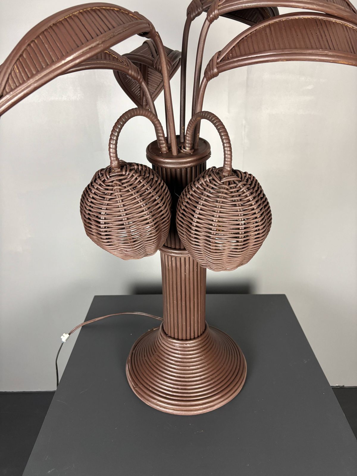 photo for sale Pencil Reed Rattan Bamboo Palm Tree Coconut Table Lamp Maro Lopez Style 70s