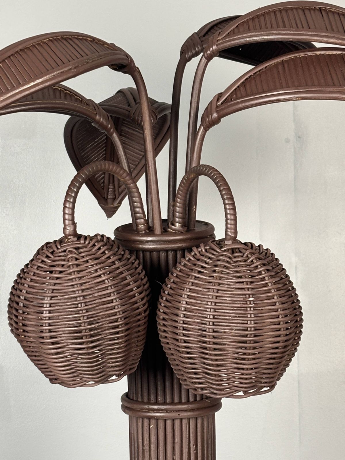 Art Pencil Reed Rattan Bamboo Palm Tree Coconut Table Lamp Maro Lopez Style 70s photo