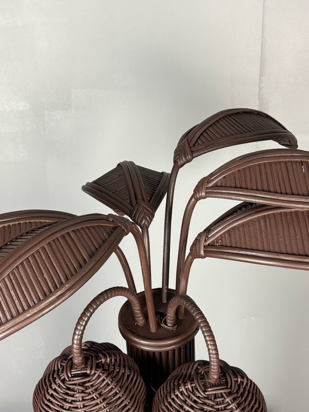 640.0 Pencil Reed Rattan Bamboo Palm Tree Coconut Table Lamp Maro Lopez Style 70s photo