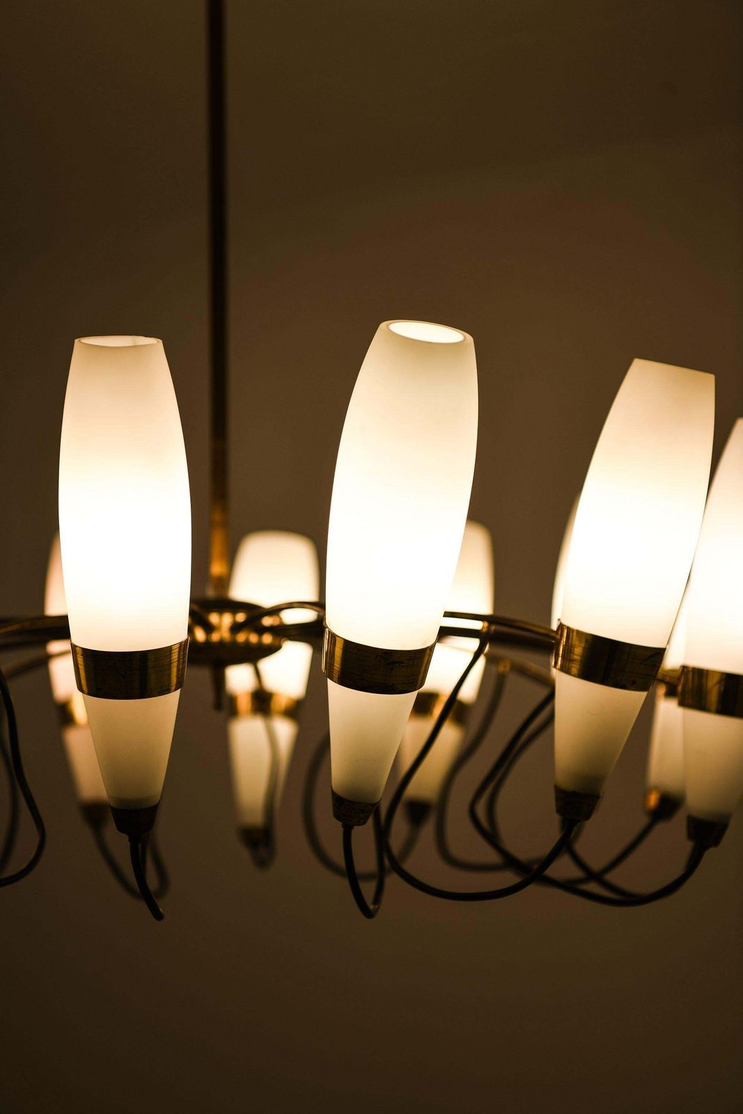 Large Ceiling Lamp In Opaline Glass And Brass, 1950's photo vintage
