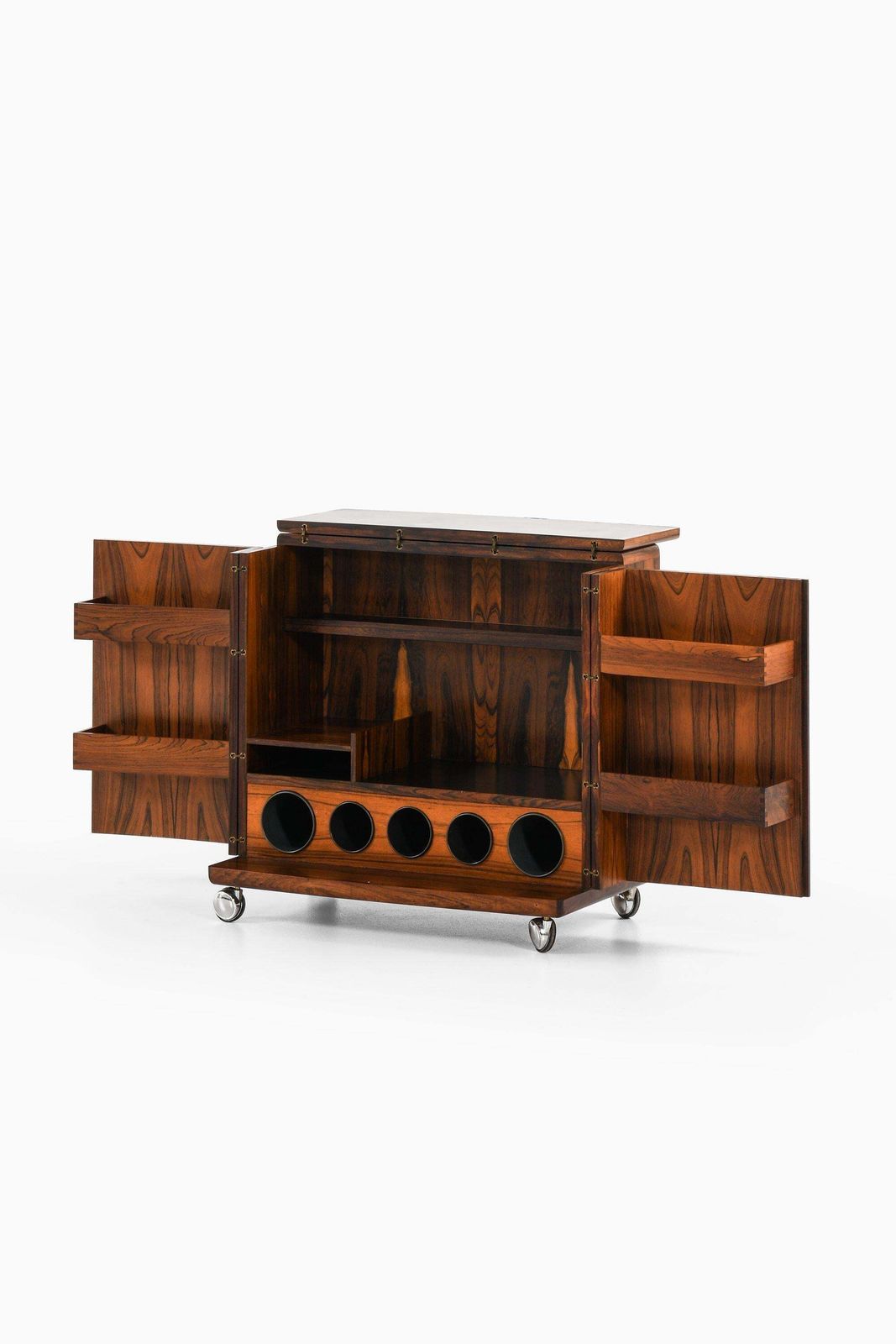 Bar Cabinet On Wheels In Rosewood, Formica And Steel By Illum Wikkelsø, 1960's photo furniture