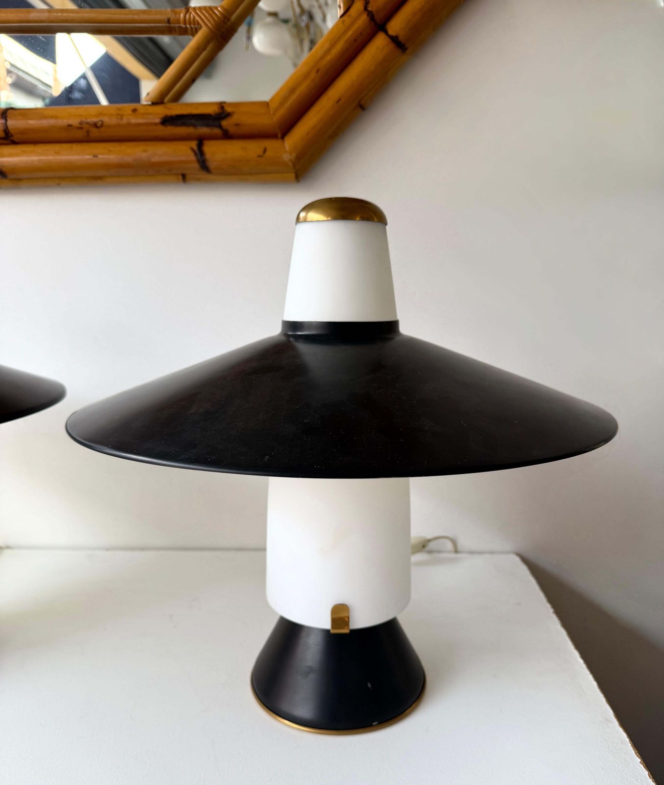 Mid Century Modern Pair Of Lamps Brass Lacquered Metal By Stilnovo. Italy, 1950s photo buy