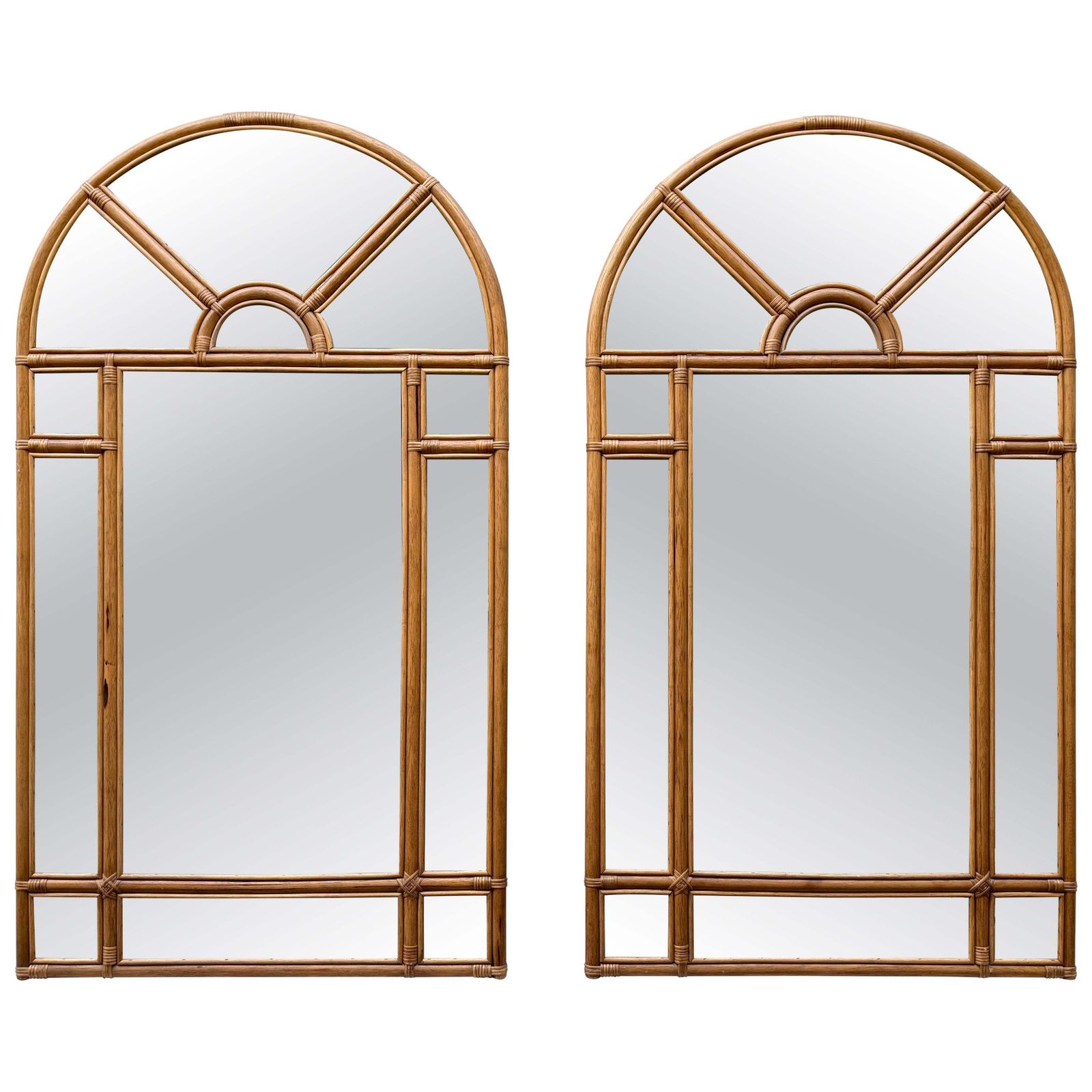 Large Rattan Parclosed Mirror . Italy, 1970s
