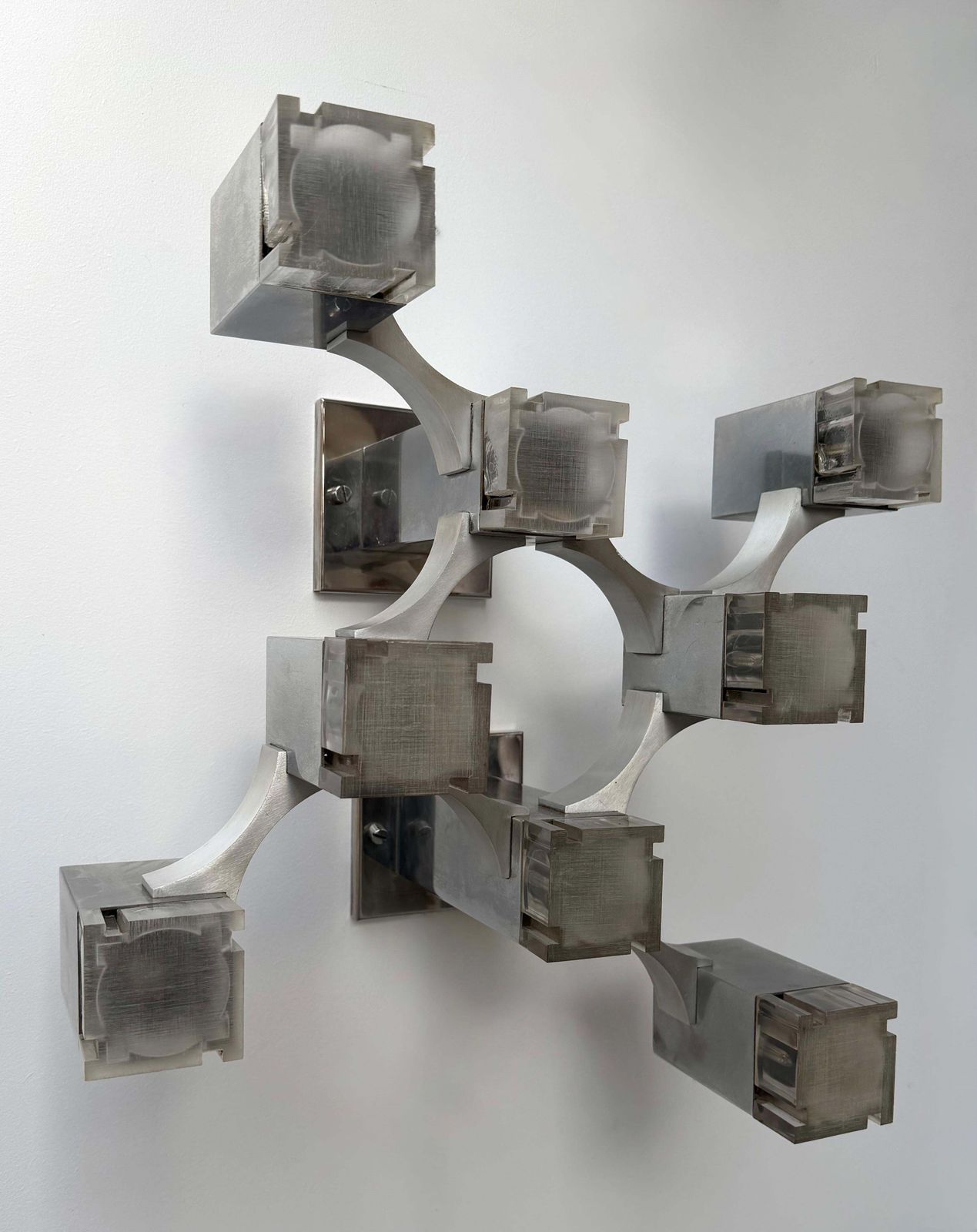 Lighting Pair Of Sconces Cubic Metal Chrome And Lucite By Sciolari, Italy, 1970s photo